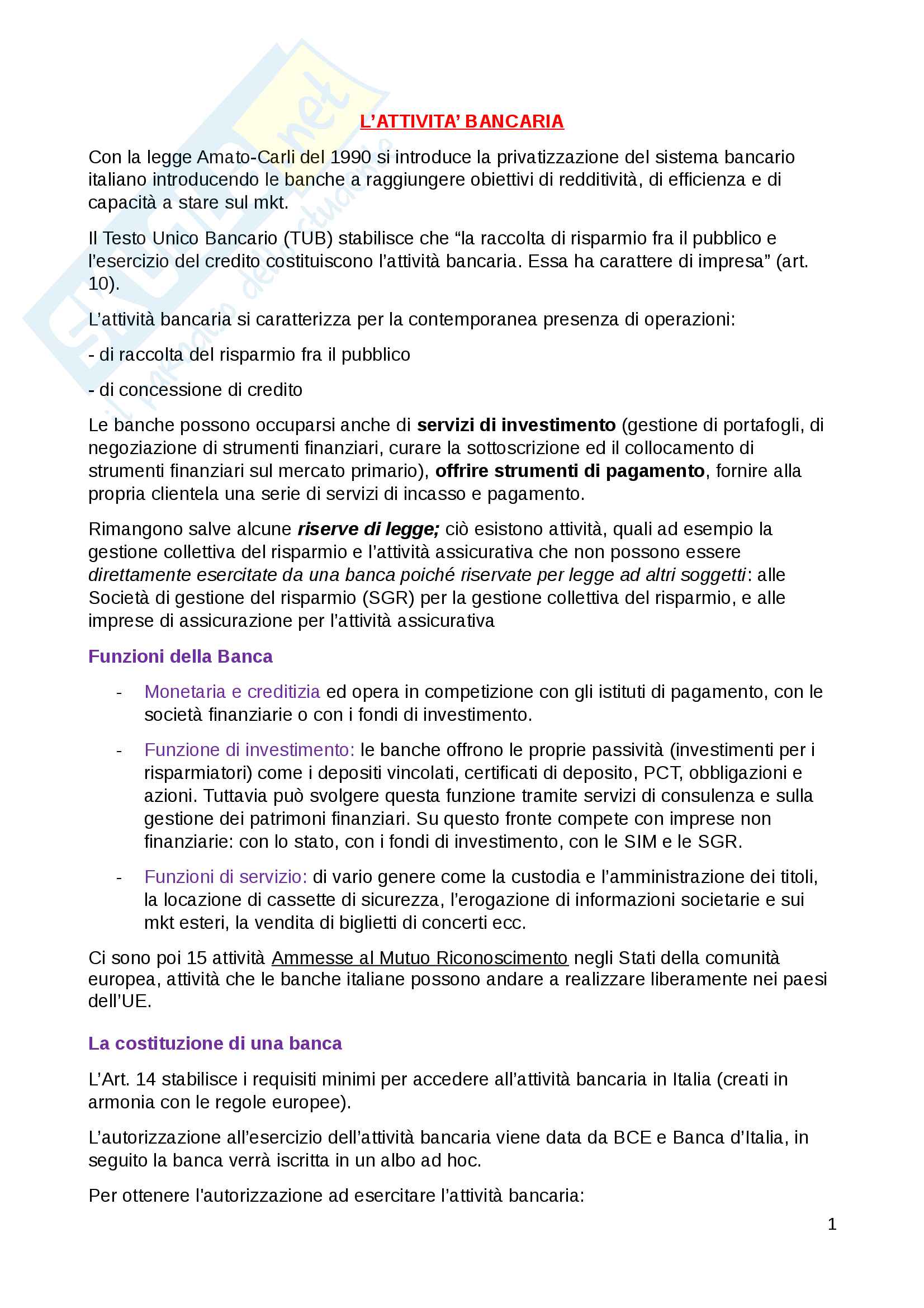 Economia delle aziende di credito Pag. 1