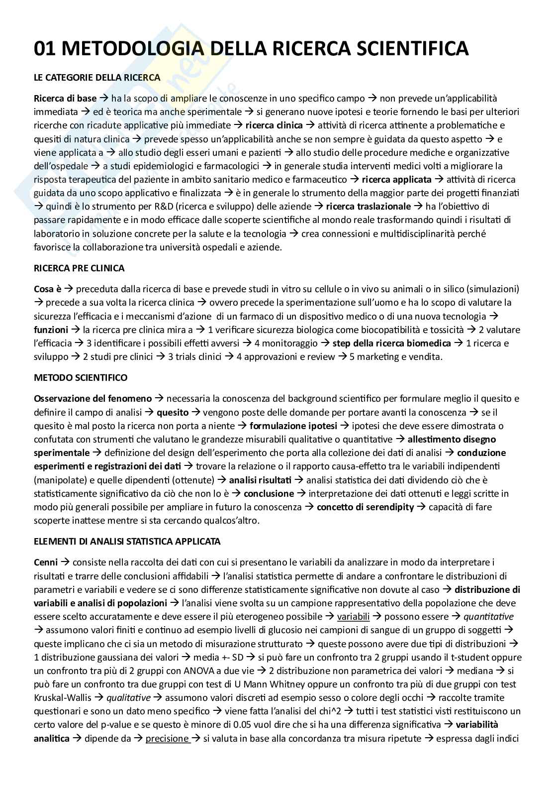 Argomenti principali corso di Scienze mediche applicate Pag. 1