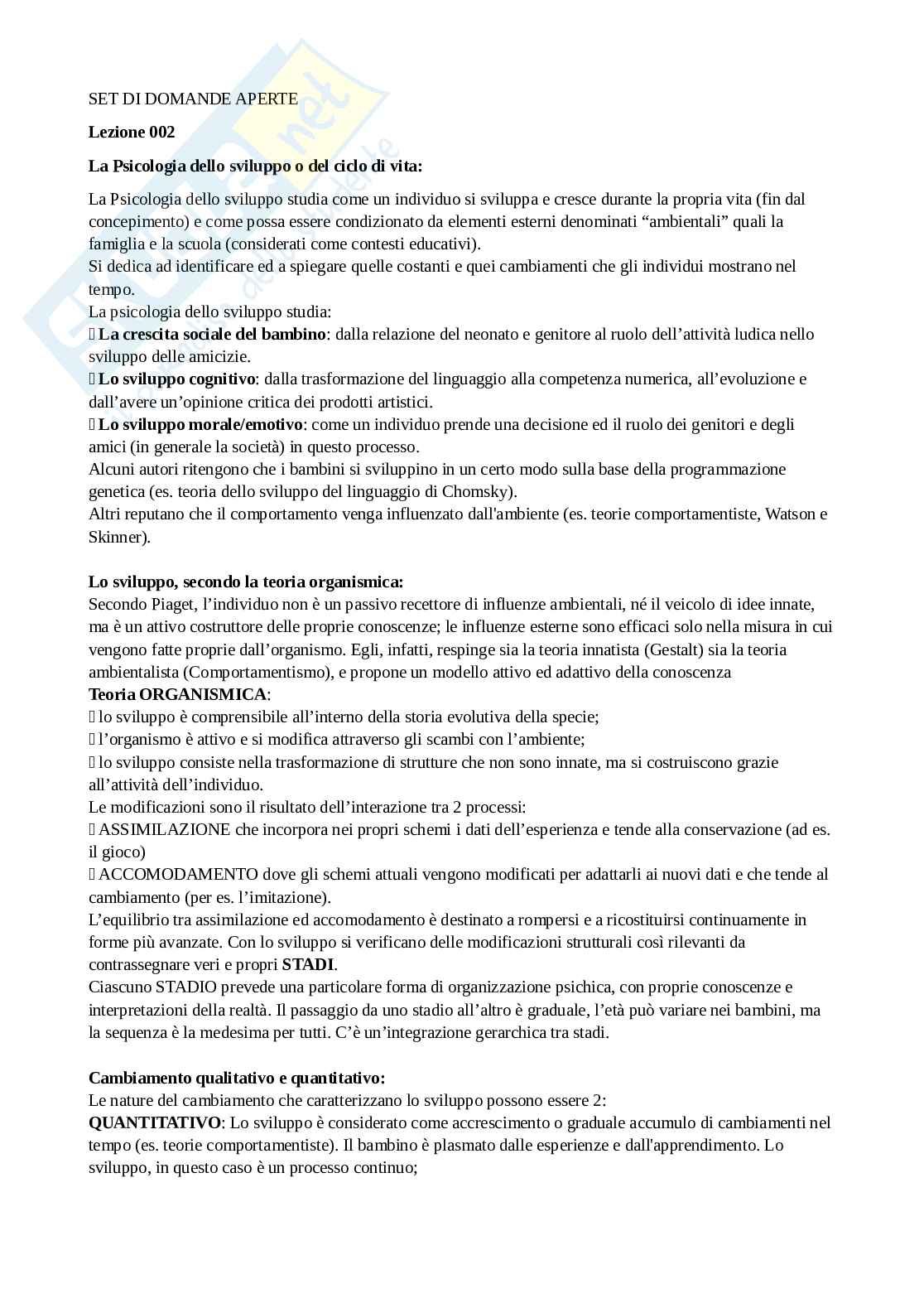 paniere psicologia del ciclo di vita domande aperte Pag. 1