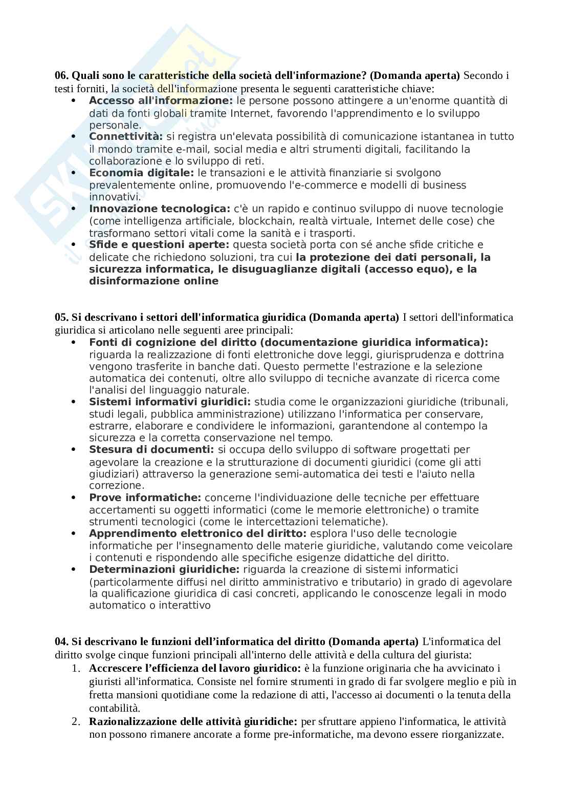 Domande aperte Informatica giuridica Pag. 1