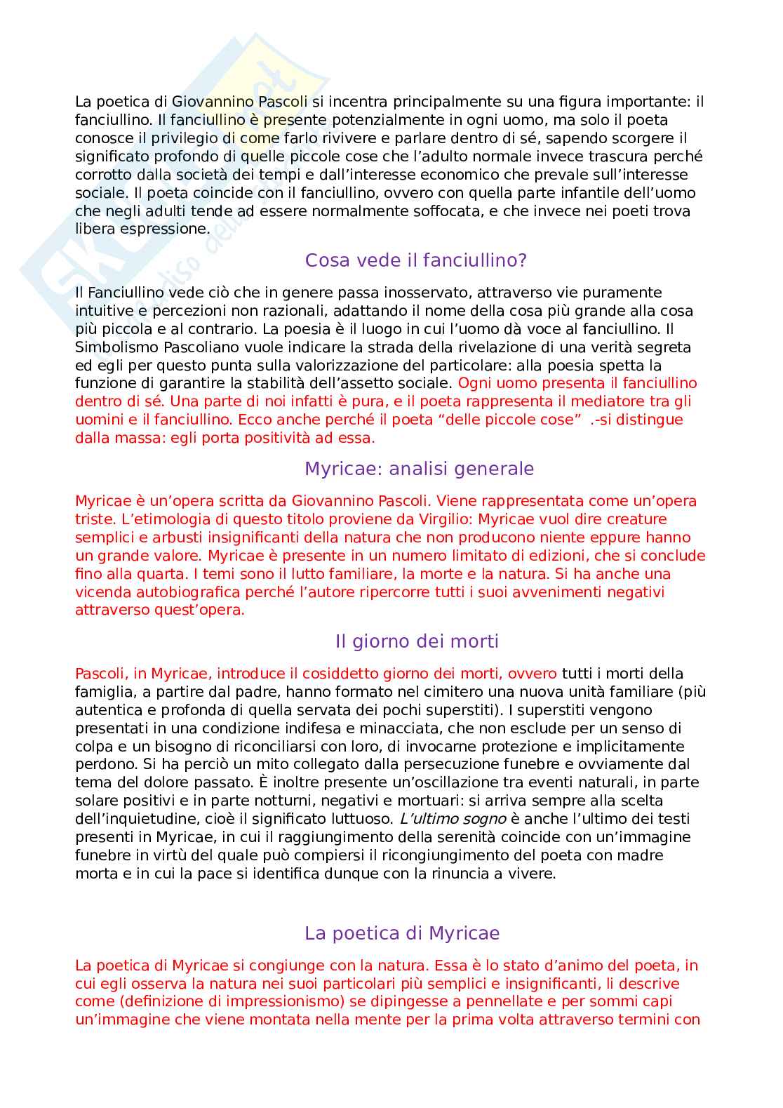 Pascoli, Giovanni - Vita, opere, poetica e caratteristiche stilistiche Pag. 2