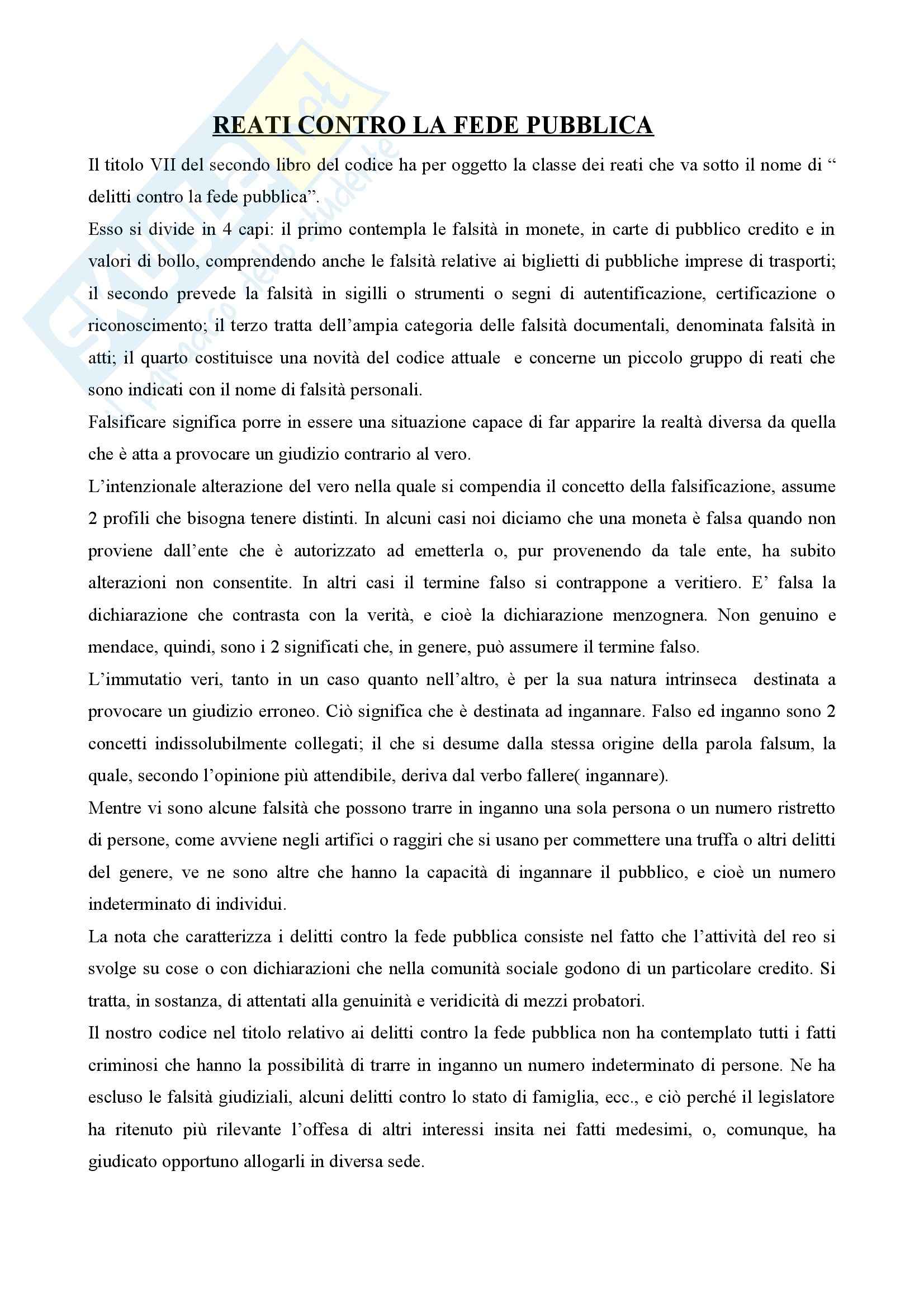 Diritto penale II - reati contro la fede pubblica Pag. 1