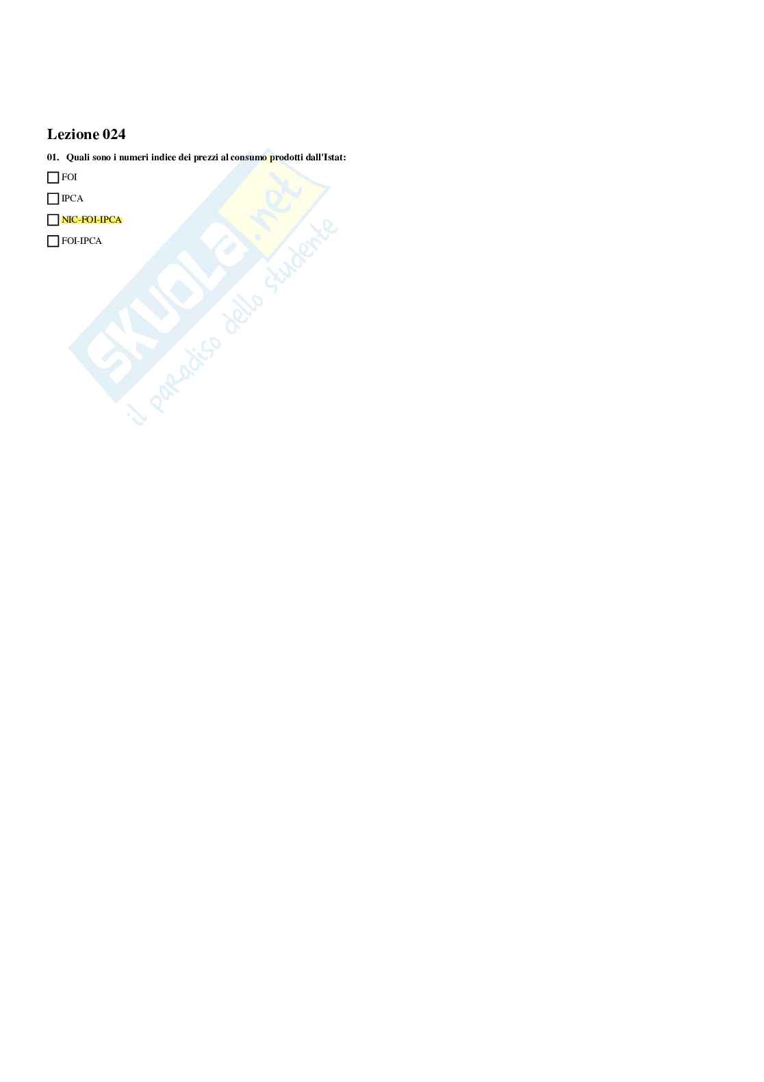 Paniere Statistica economica (2026) - Risposte multiple corrette Pag. 21