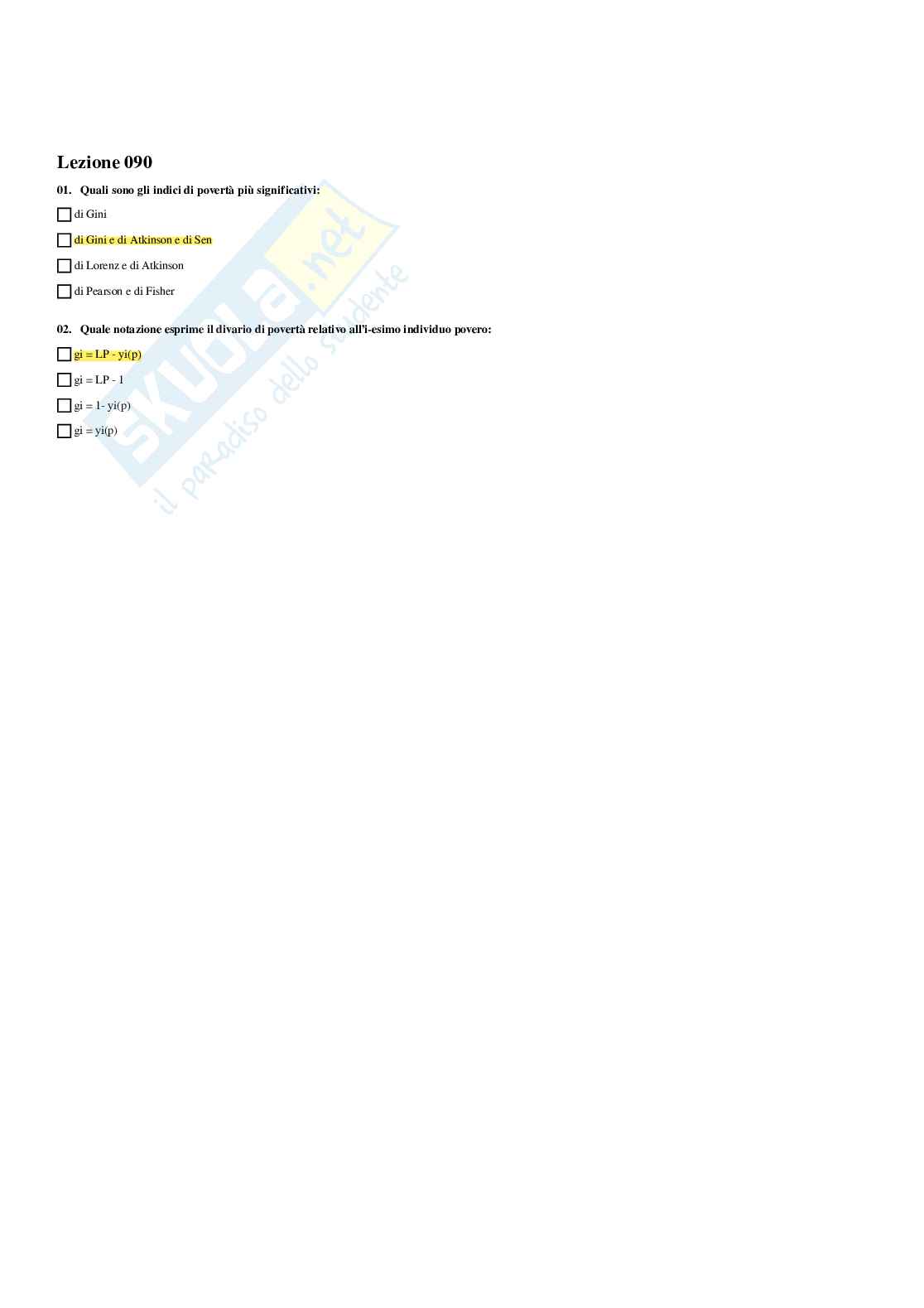 Paniere Statistica economica (2026) - Risposte multiple corrette Pag. 71