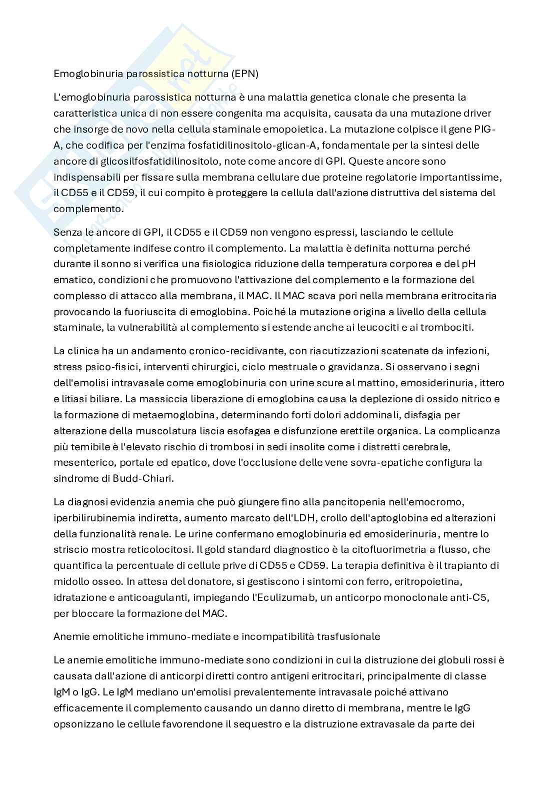 Anemie immunomediate, clonali acquisite e delle neoplasie mieloidi croniche Pag. 1