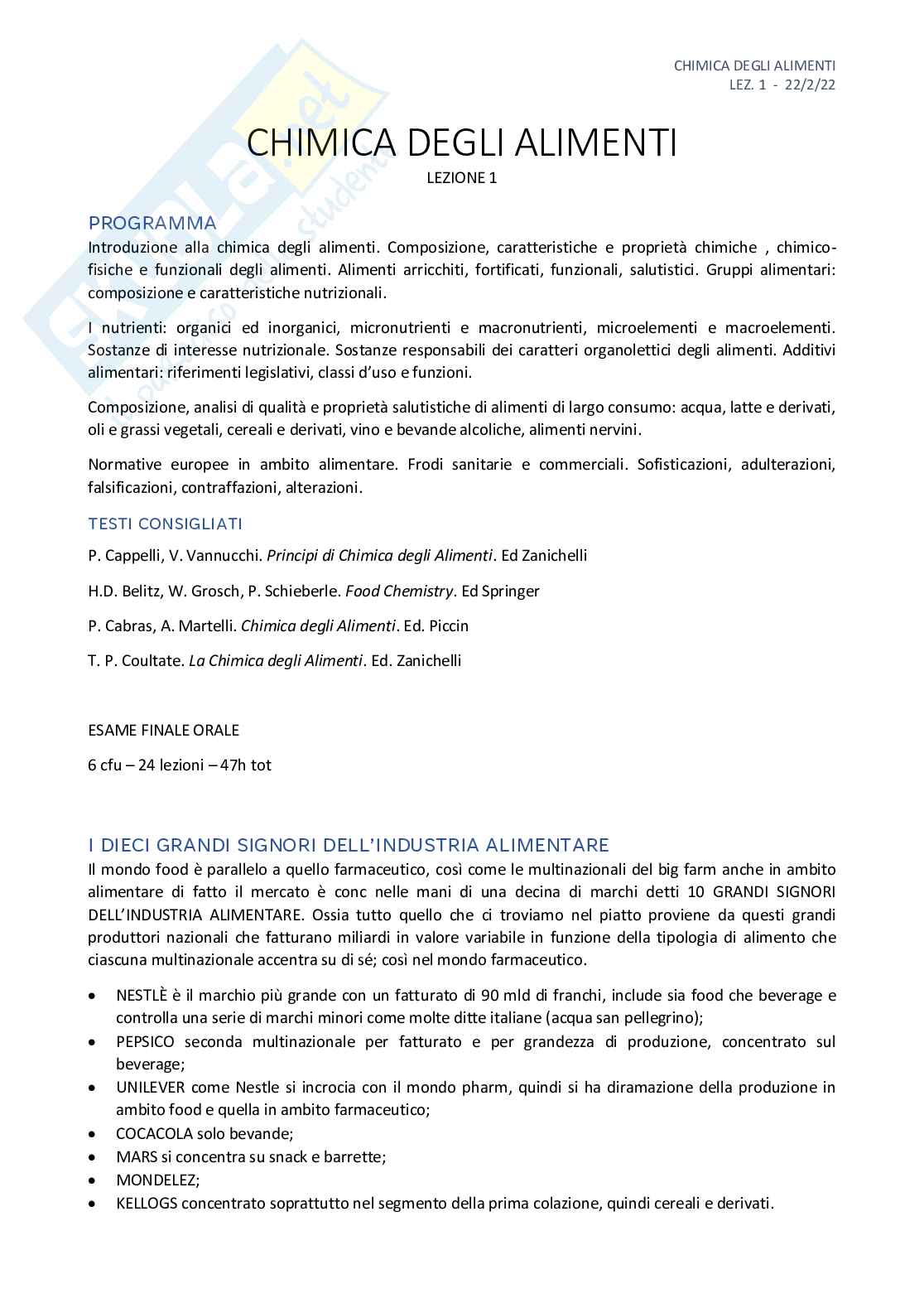 Chimica degli alimenti - parte 1 Pag. 1