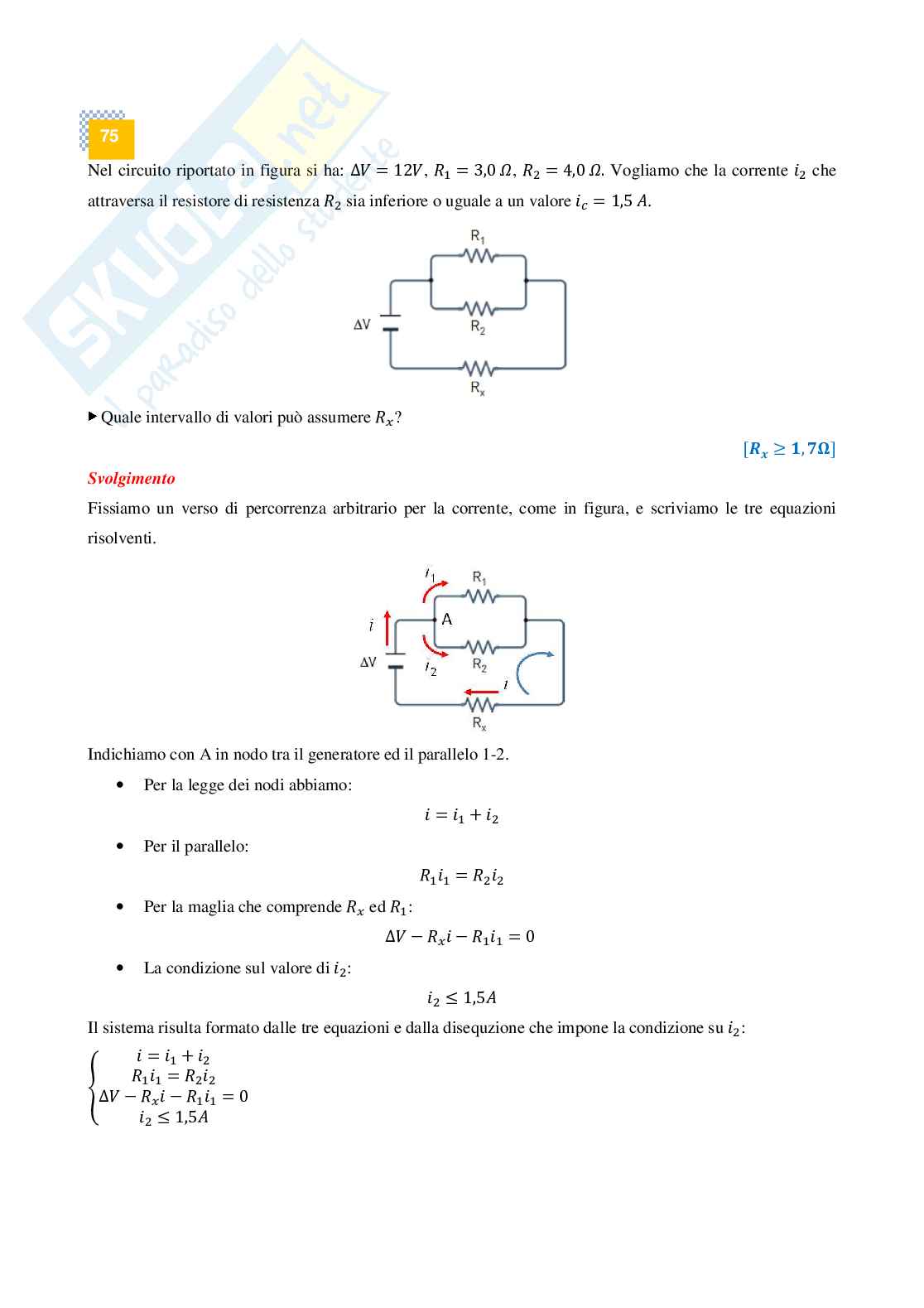 Circuiti elettrici I, kirchhoff, legge dei nodi, legge delle maglie, problemi svolti Pag. 11