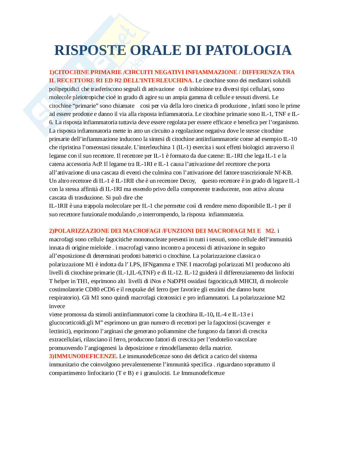 Domande Patologia, orale Pag. 1