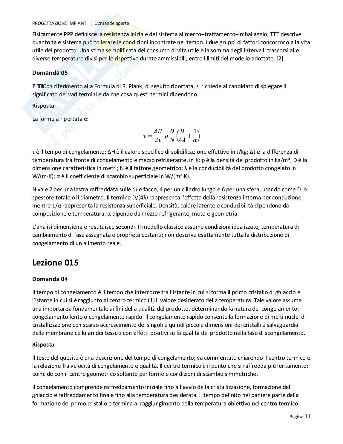 Risposte aperte Progettazione di impianti, 2026 Pag. 11