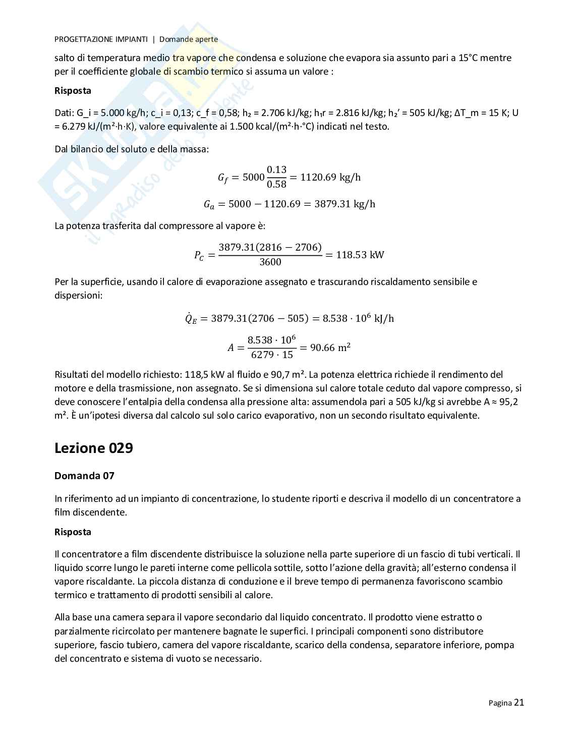 Risposte aperte Progettazione di impianti, 2026 Pag. 21