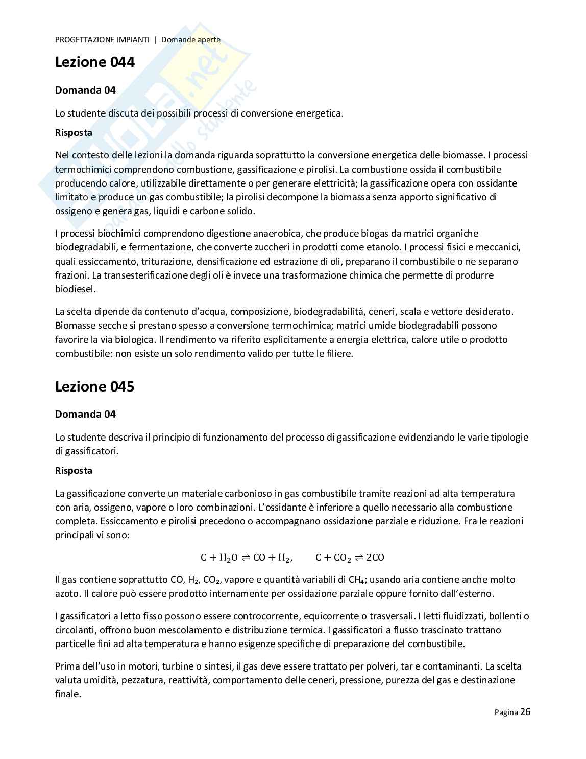 Risposte aperte Progettazione di impianti, 2026 Pag. 26