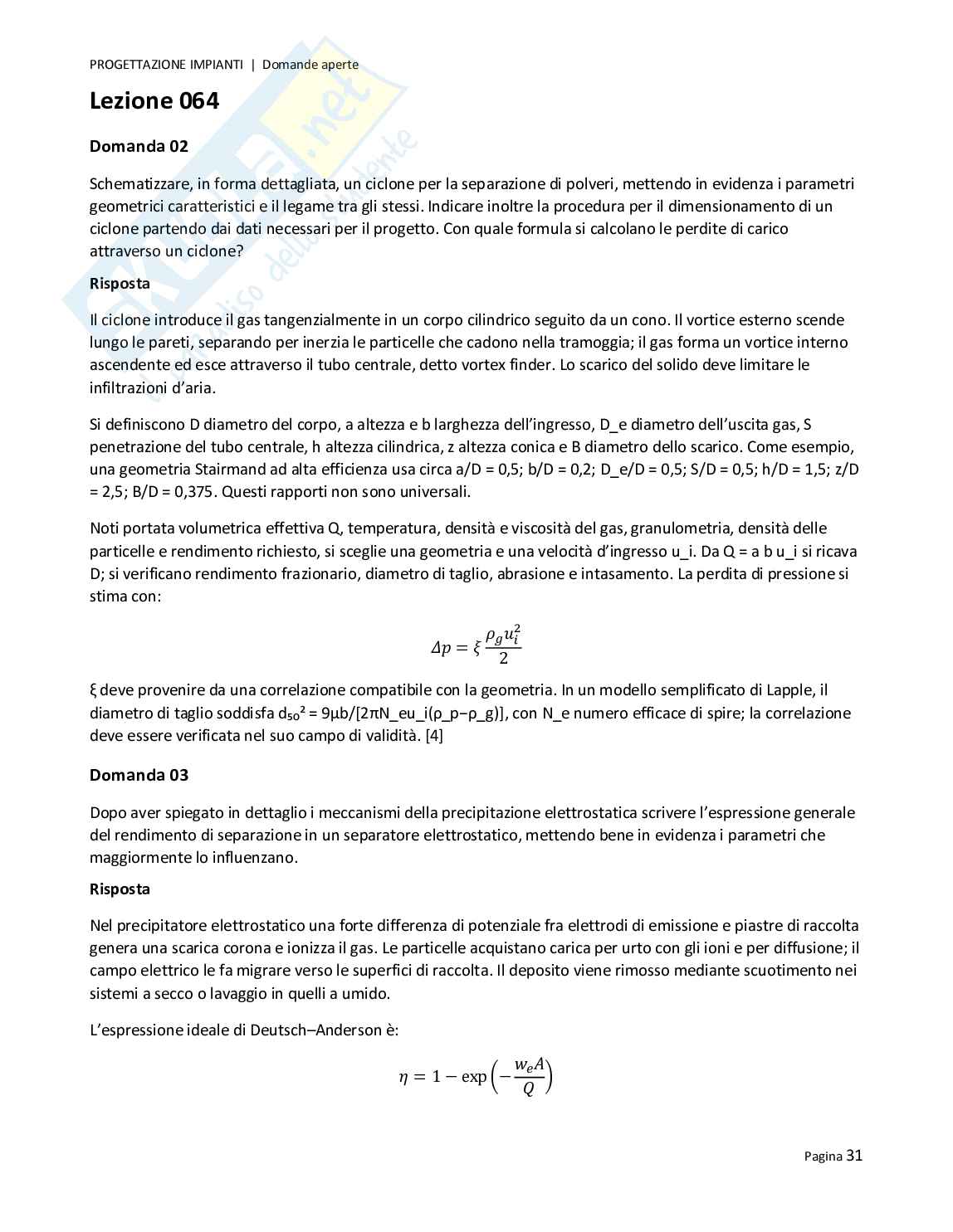 Risposte aperte Progettazione di impianti, 2026 Pag. 31