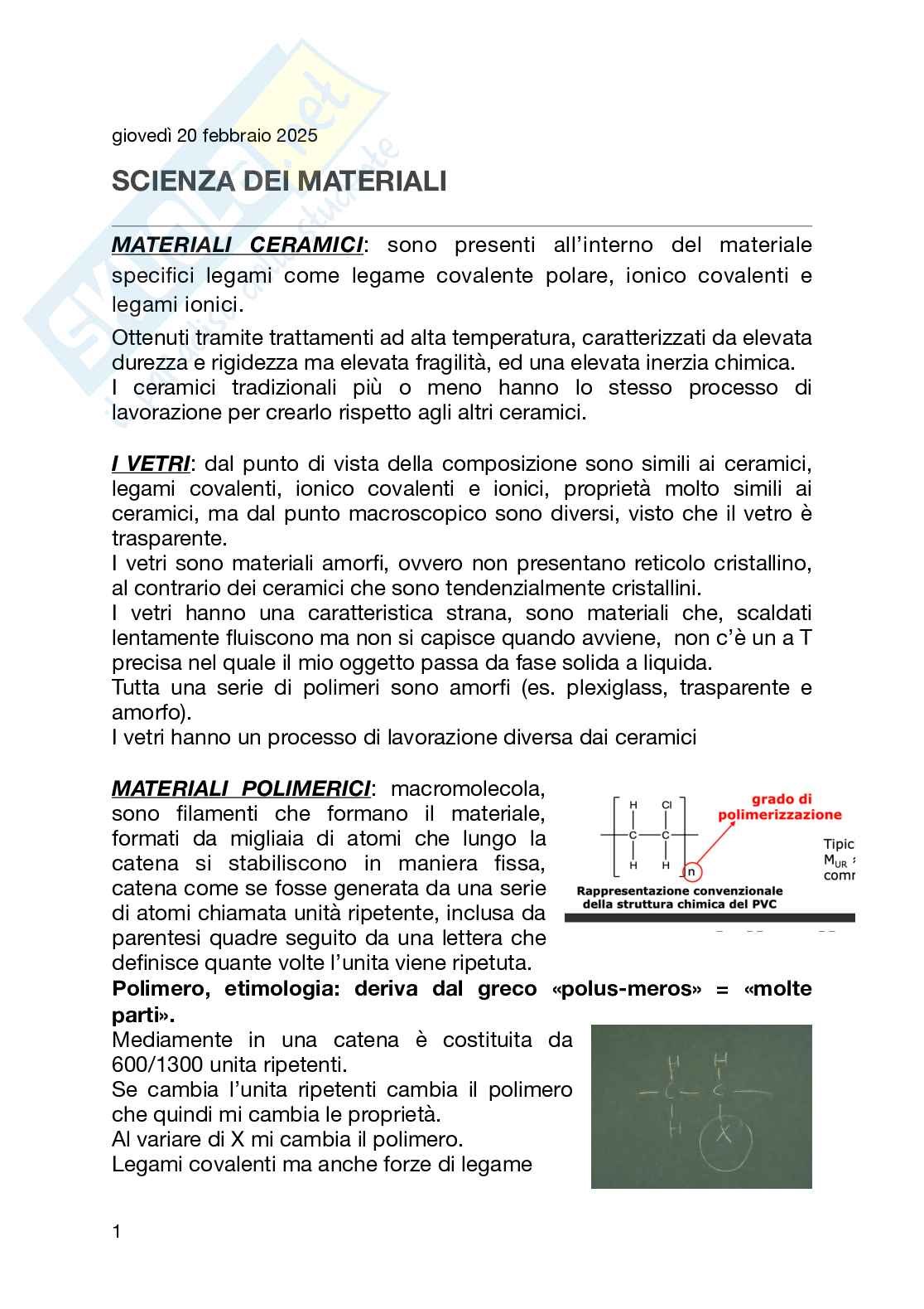 Prima parte di Scienza e tecnologia dei materiali Pag. 1