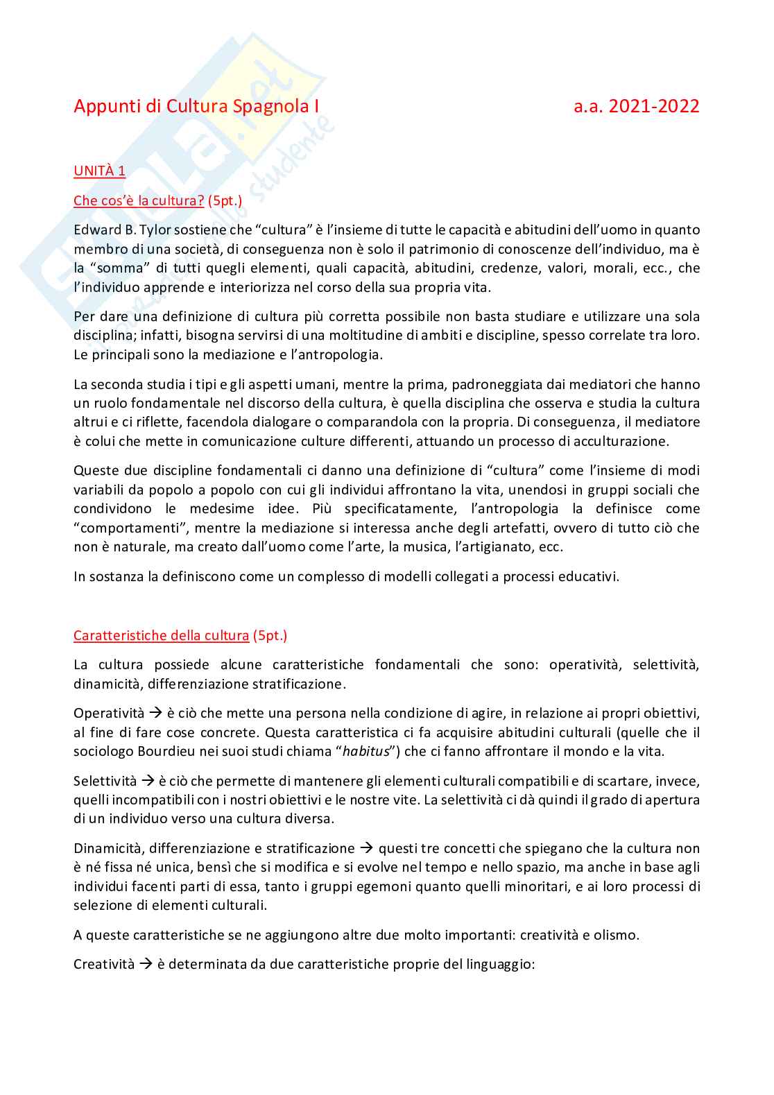 Appunti di Cultura spagnola I (a.a. 21-22) Pag. 1