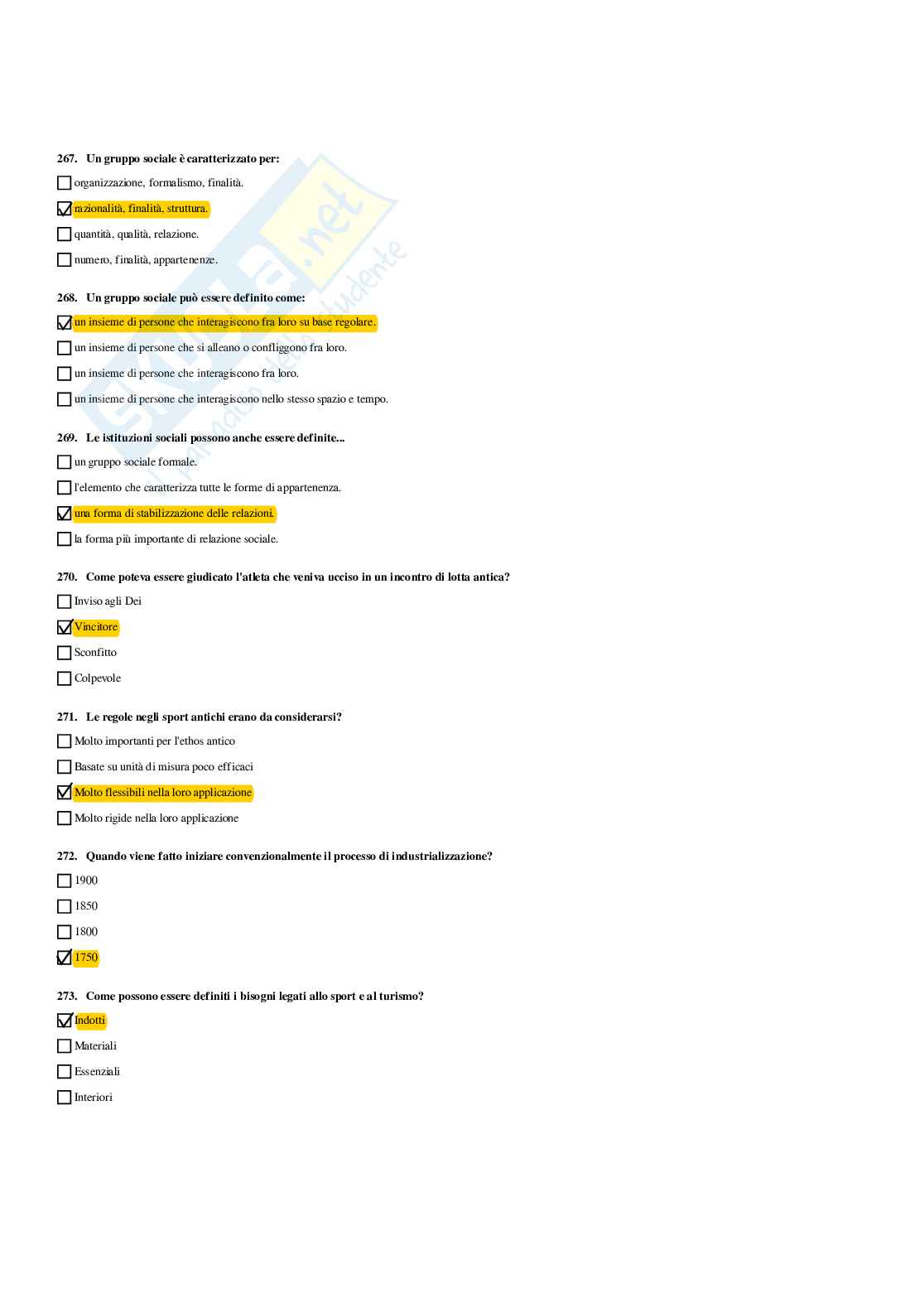 Paniere Sociologia dello sport e della salute (2026) - Risposte multiple corrette Pag. 41