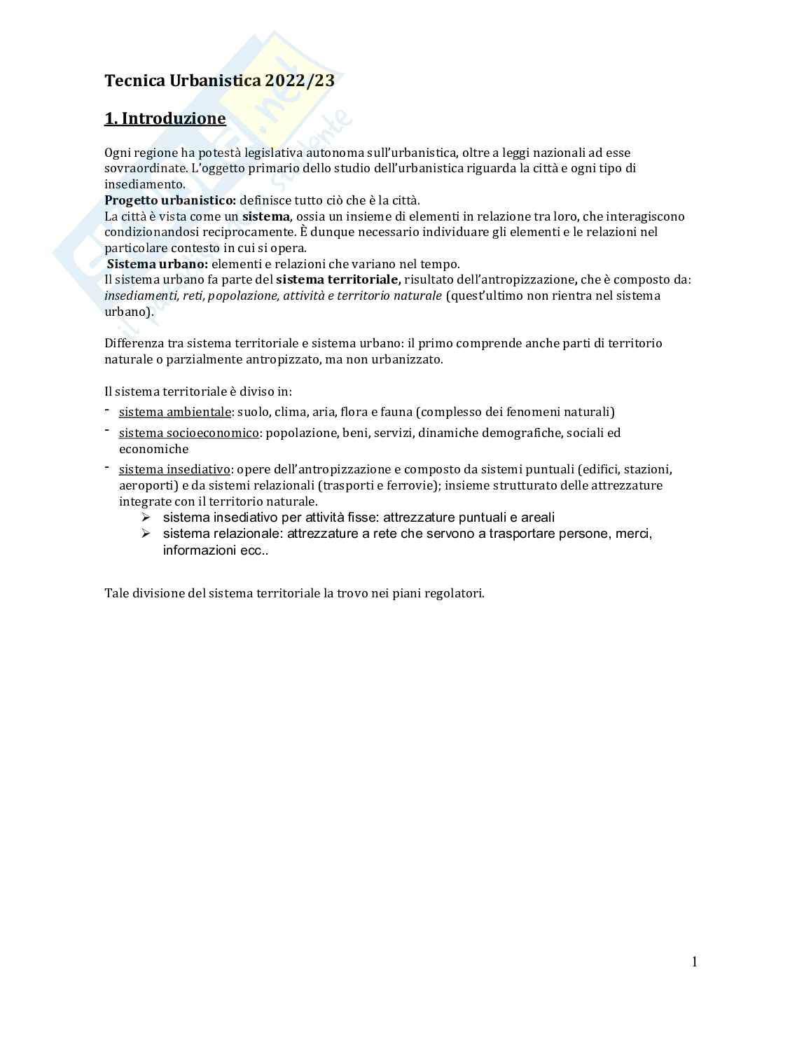 Appunti di Tecnica urbanistica Pag. 1