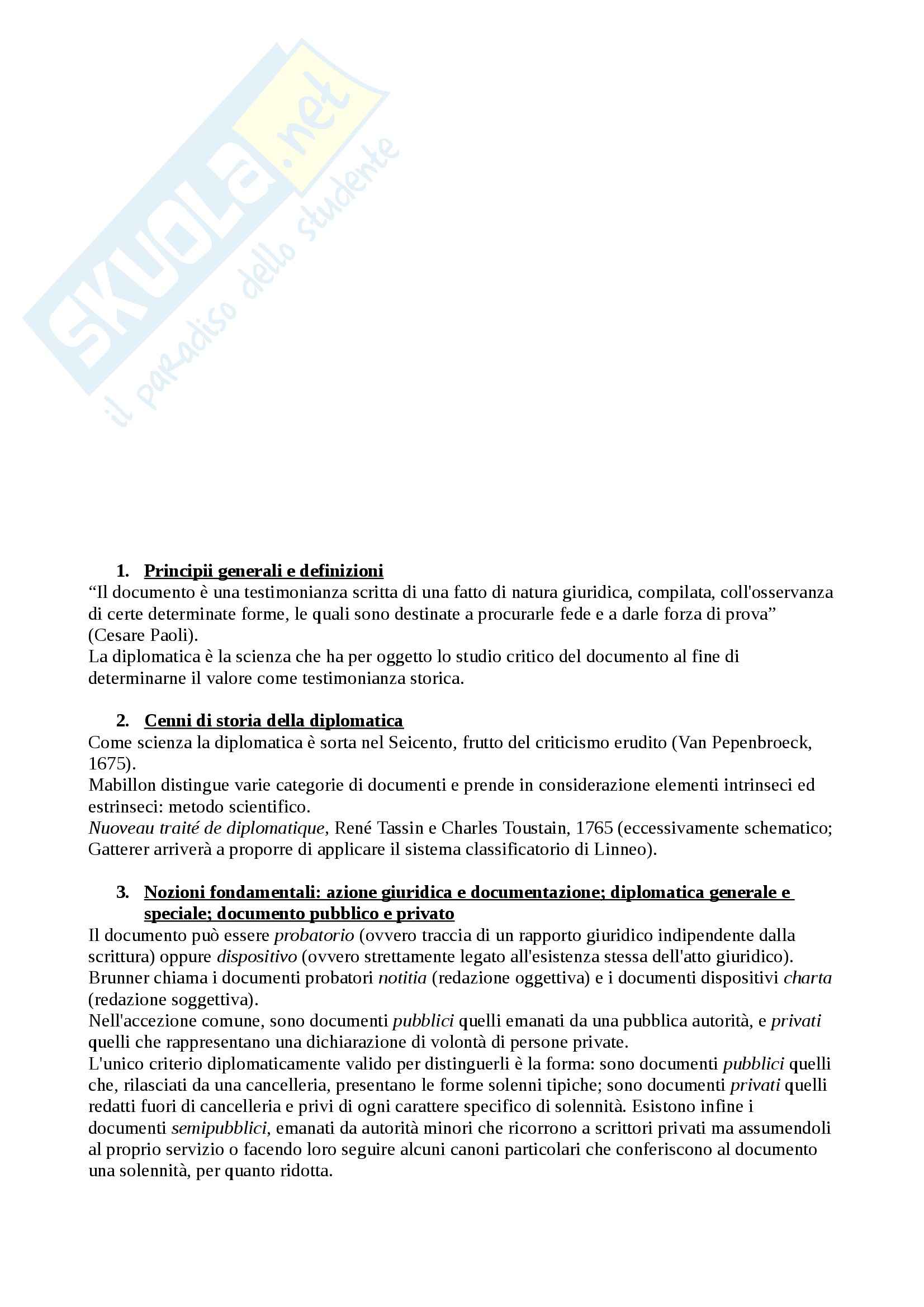 Riassunto esame Storia e Forme del Documento, prof. Rovere, libro consigliato Genesi e Forme del Documento Medievale di Pratesi Pag. 1