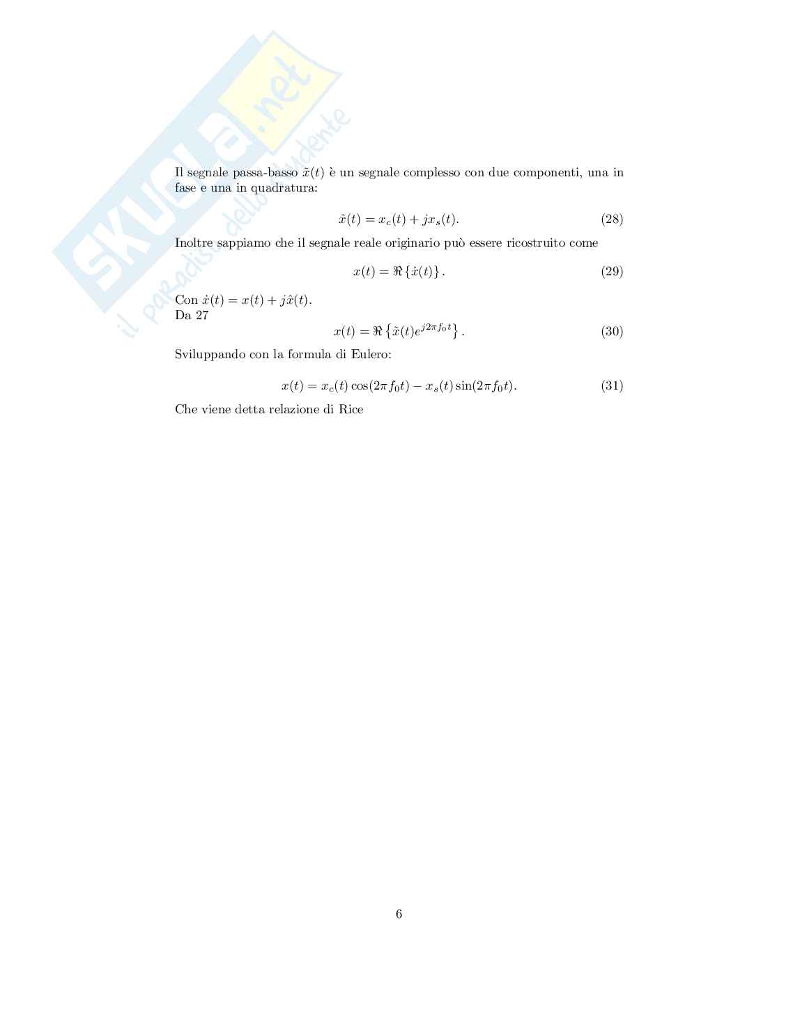 Trasmissione dei segnali digitali - preamplificatore, formula di Friis, Equivalente passa-basso e passa-banda Pag. 6