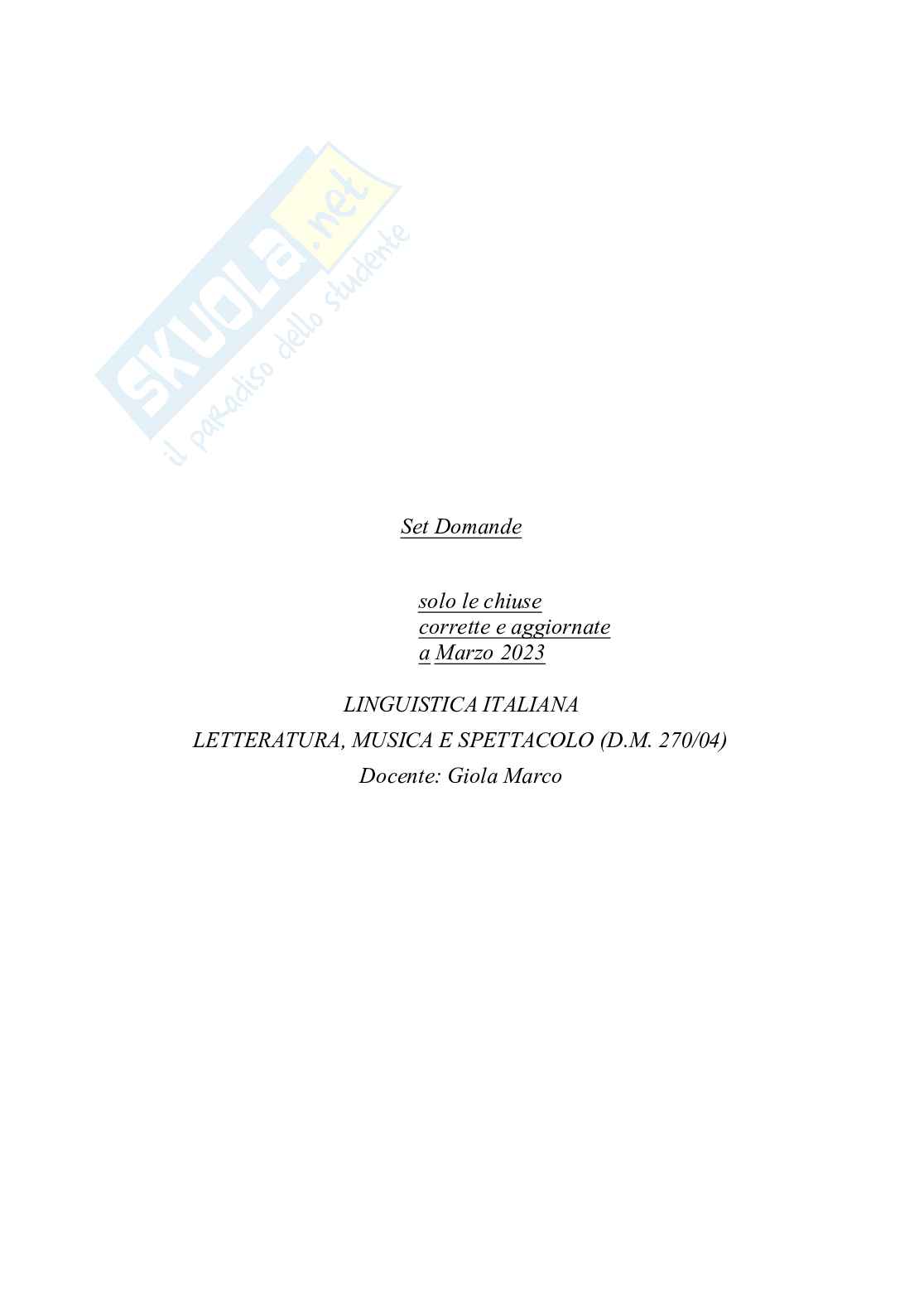 Chiuse multiple Linguistica italiana 2023-2024 Pag. 1