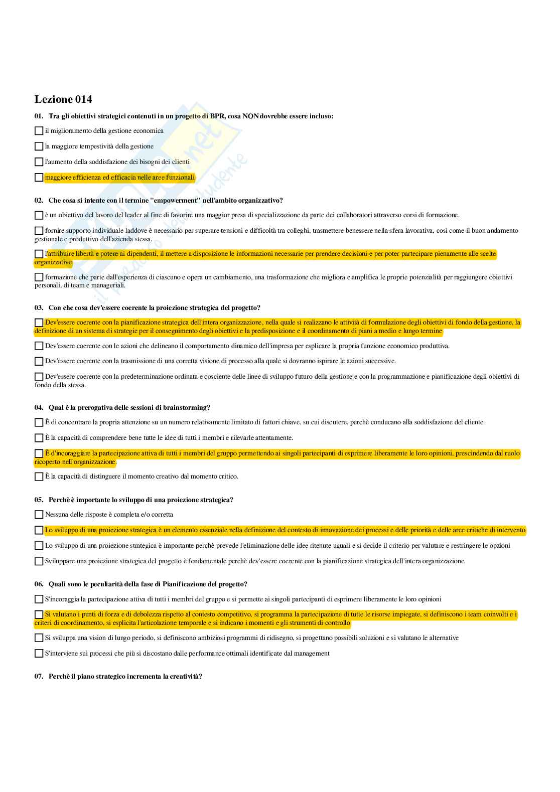 Paniere Progettazione, processi e comportamenti organizzativi - Risposte multiple - aggiornato (2026) Pag. 26