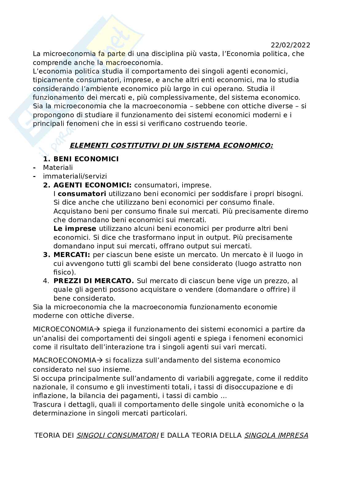 Riassunto esame Microeconomia, Prof. Busetto Francesca, libro consigliato Microeconomia , Varian Pag. 1