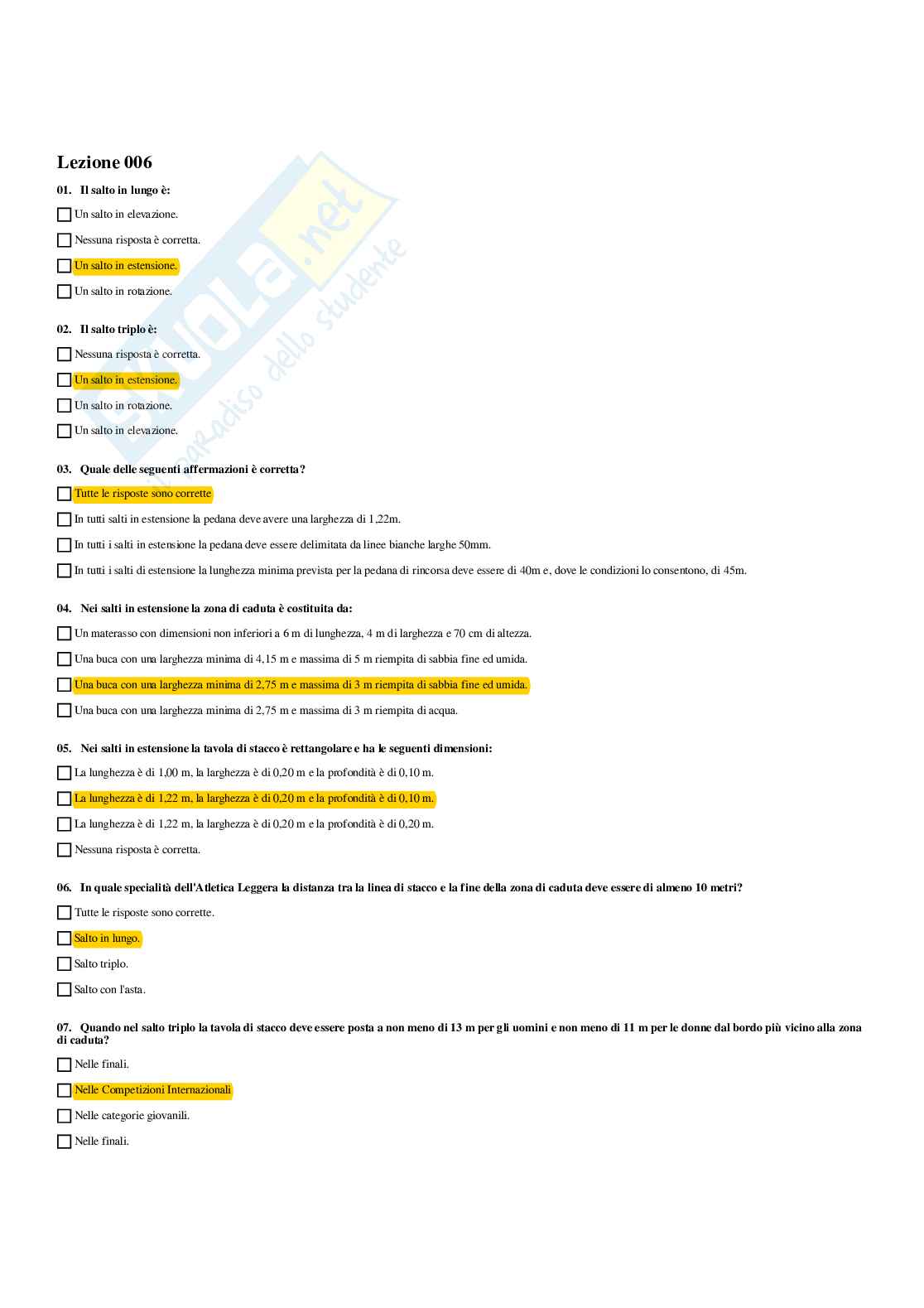 Paniere Didattica degli sport individuali (2026) - Risposte multiple corrette Pag. 11