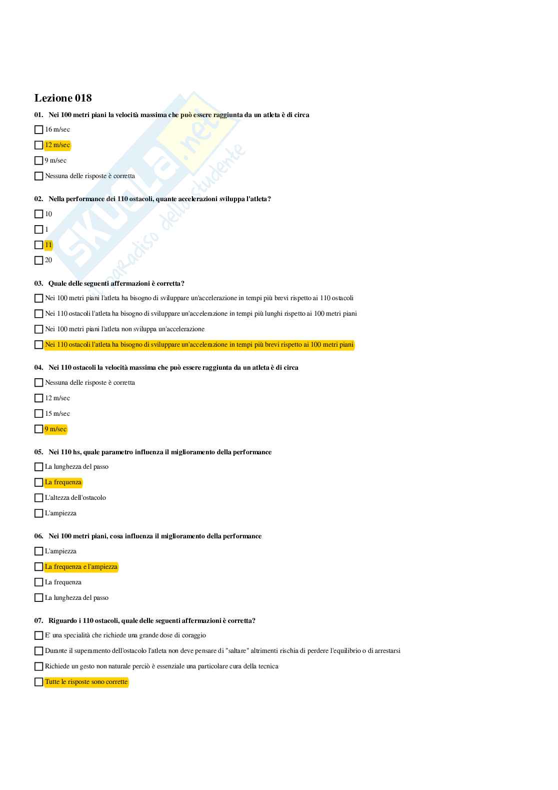 Paniere Didattica degli sport individuali (2026) - Risposte multiple corrette Pag. 31