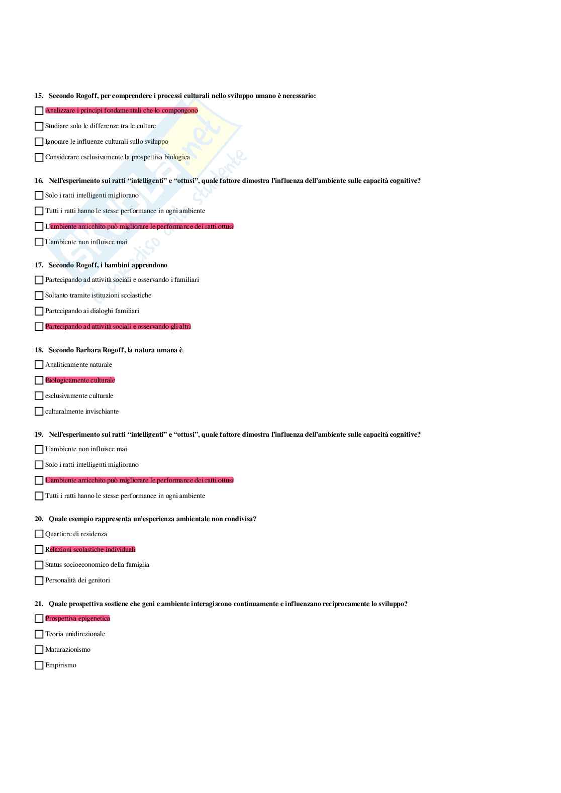 Paniere Psicologia dello sviluppo e psicologia dell'educazione - Risposte multiple - aggiornato (2026) Pag. 16