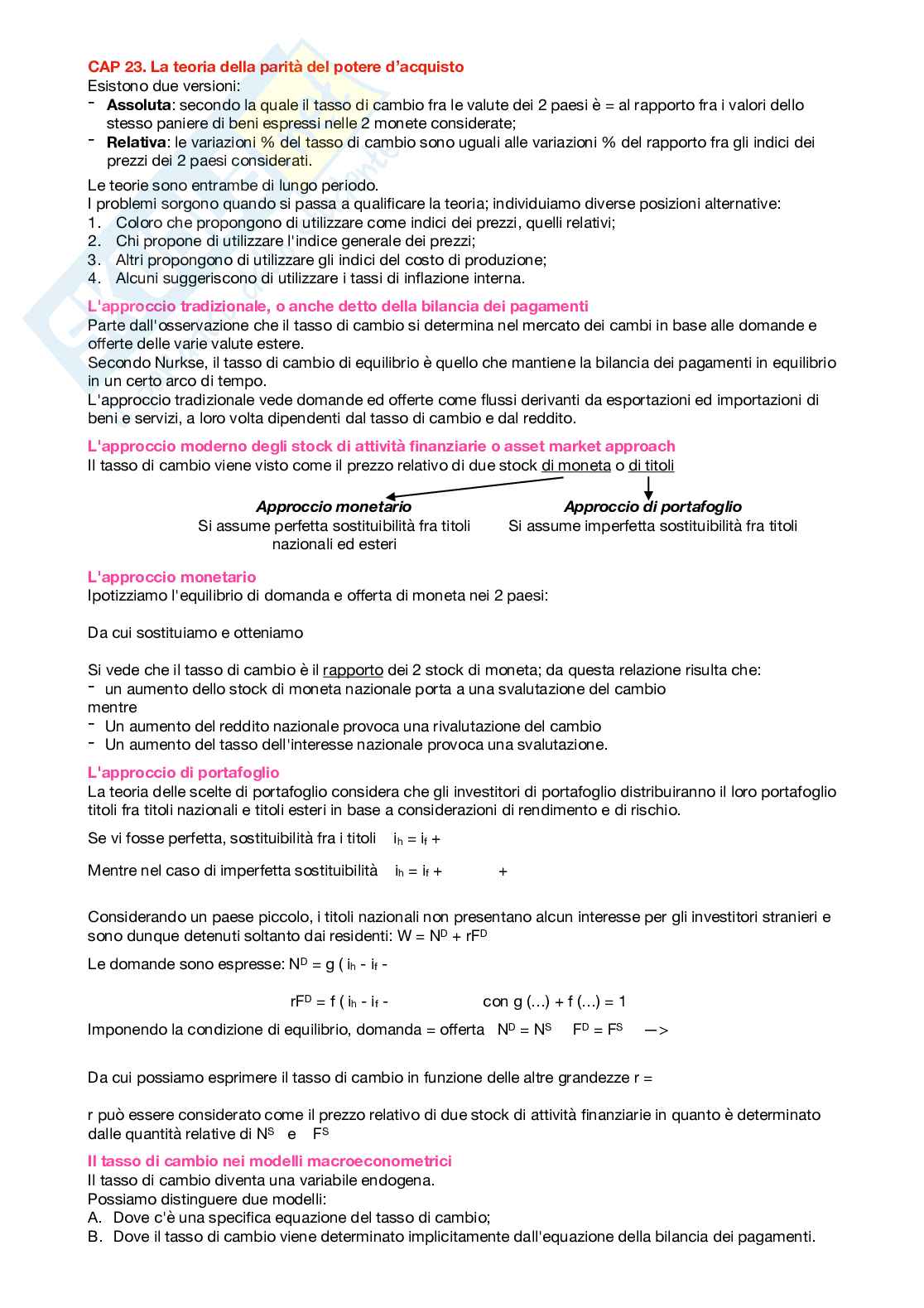 Teoria della parità del potere d’acquisto Pag. 1