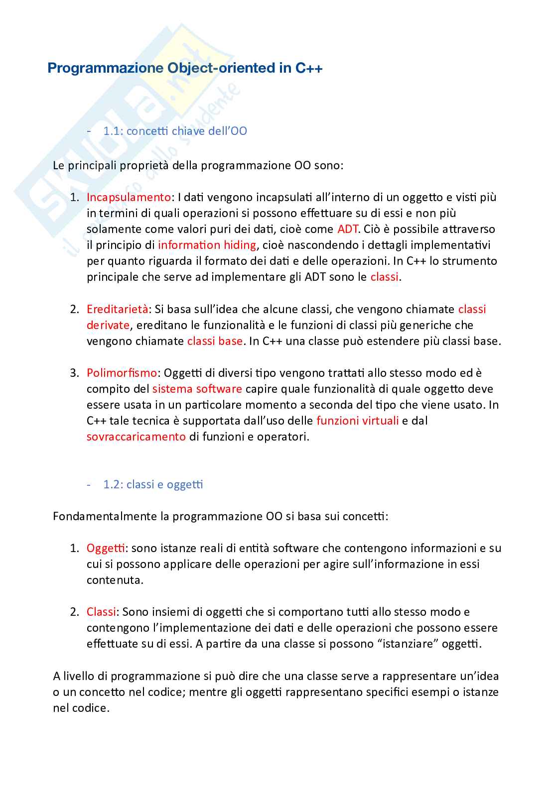 Appunti riassuntivi Programmazione (parte 1, linguaggio C++) Pag. 1