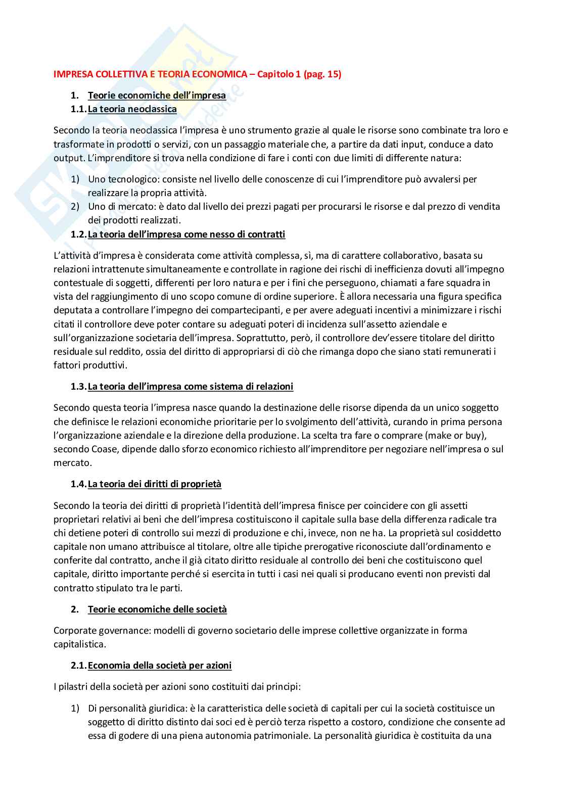 Riassunto esame Diritto commerciale, Prof. Righini Elisabetta, libro consigliato Diritto ed economia delle società, Vella, Bosi Pag. 1