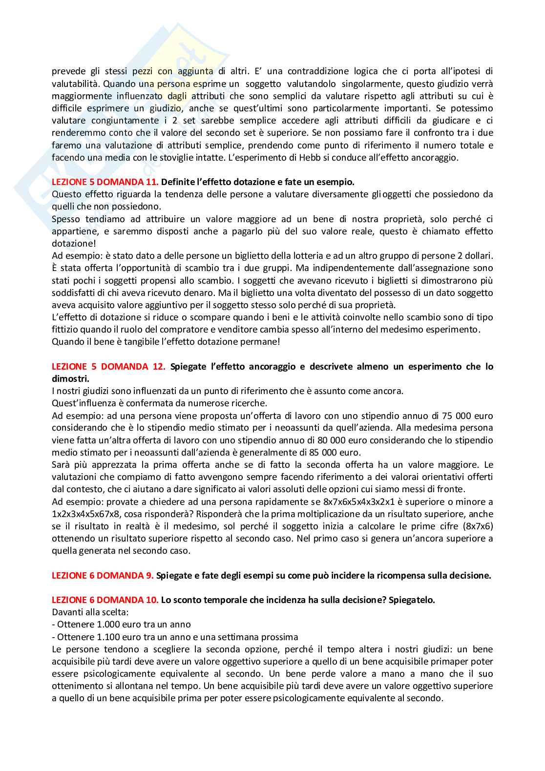 Paniere Psicologia del pensiero - risposte multiple e aperte Pag. 71