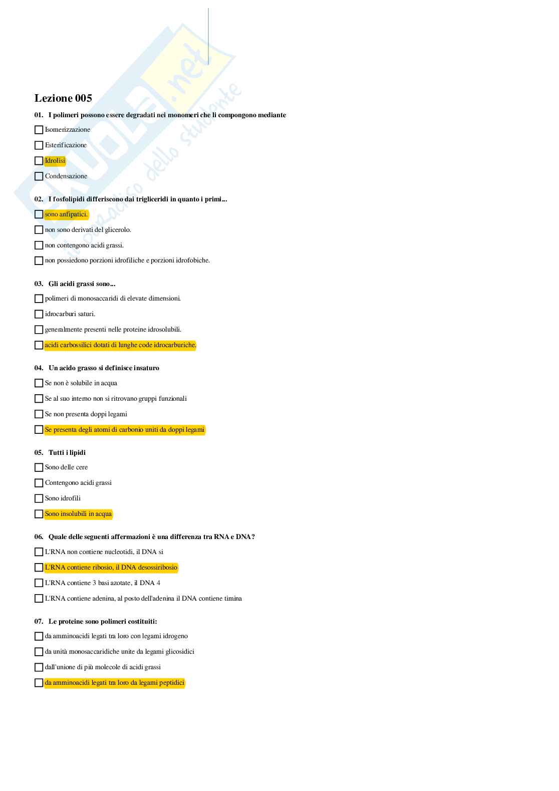 Paniere per esame di Biologia Generale Pag. 6
