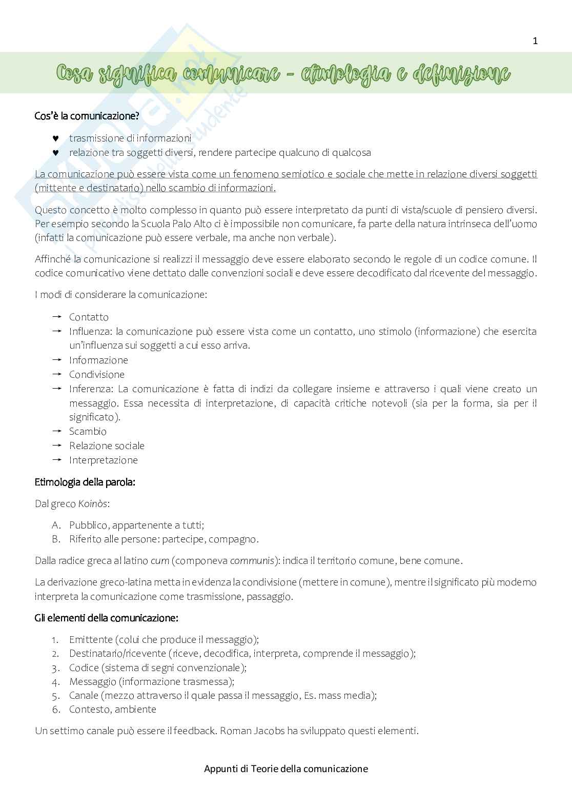 Riassunto esame Comunicazione d'impresa, Prof. Crocetta Christian, libro consigliato Le teorie delle comunicazioni di massa e la sfida digitale, S. Bentivegna - G. Boccia Artieri Pag. 1
