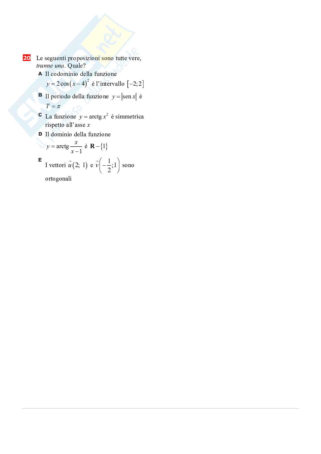 Esercitazione con domande a risposta multipla sulle funzioni goniometriche Pag. 6