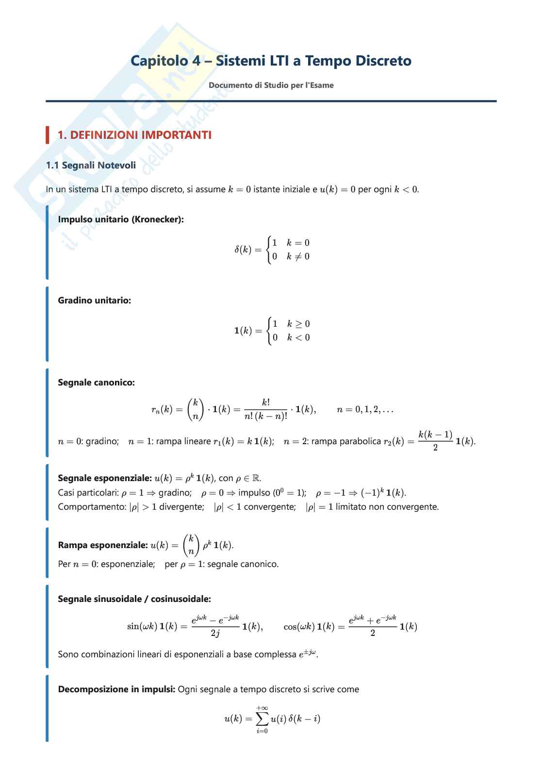 Sistemi LTI a tempo discreto Pag. 1