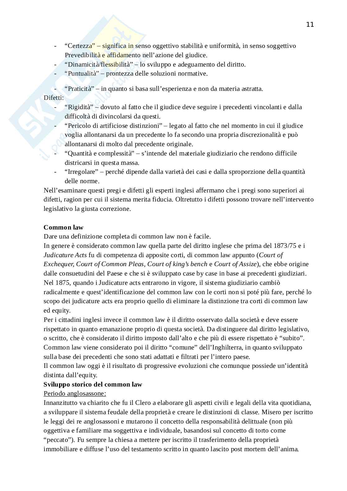 Riassunto esame diritto privato comparato, Prof. Vanni Di San Vincenzo Domitilla, libro consigliato Introduzione allo studio del diritto inglese, Giuffre Pag. 11