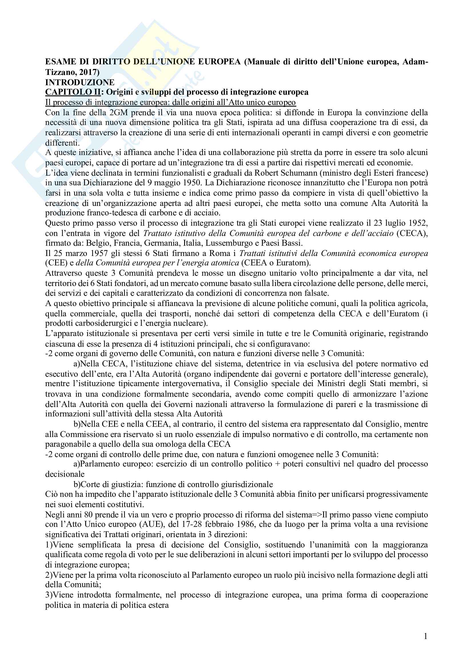 Riassunto esame Diritto dell’Unione europea Pag. 1