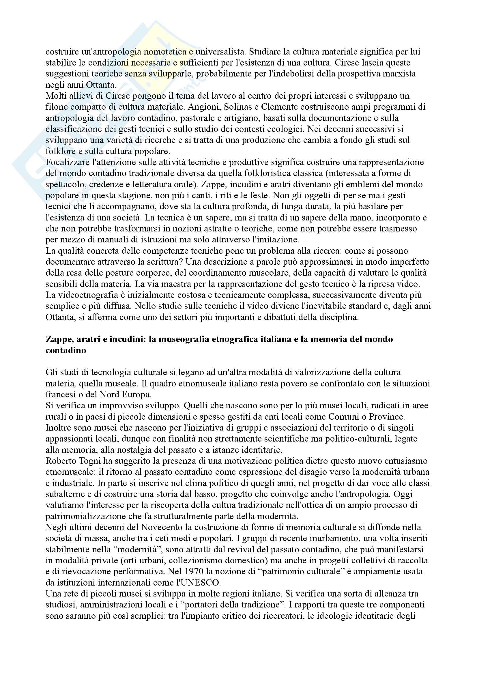 Riassunto Antropologia dei patrimoni culturali, prof.ssa Rossi, libro consigliato Antropologia della cultura materiale Pag. 11