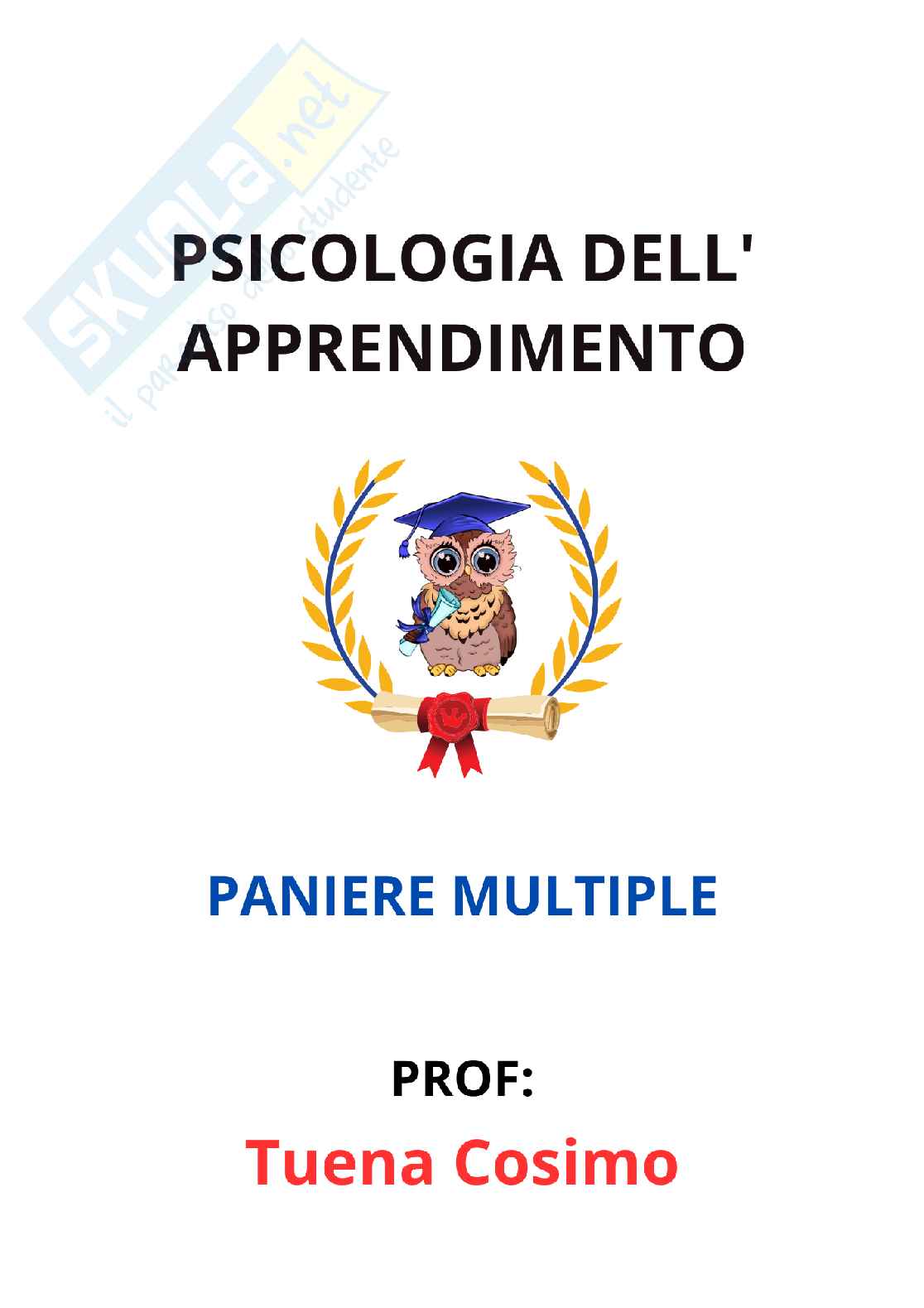 Paniere Psicologia dell'apprendimento - Risposte multiple - aggiornato (2026) Pag. 1