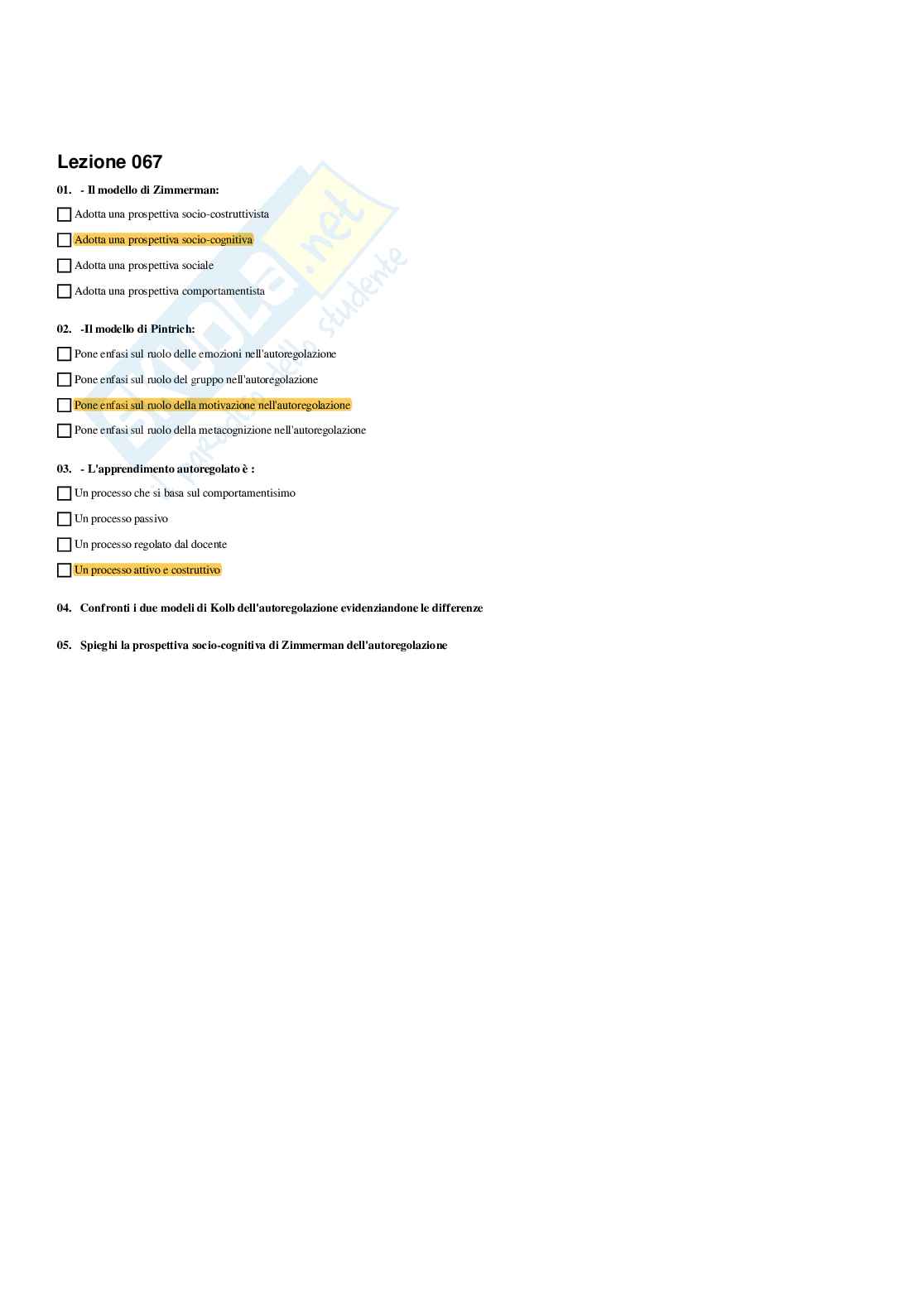 Paniere Psicologia dell'apprendimento - Risposte multiple - aggiornato (2026) Pag. 56