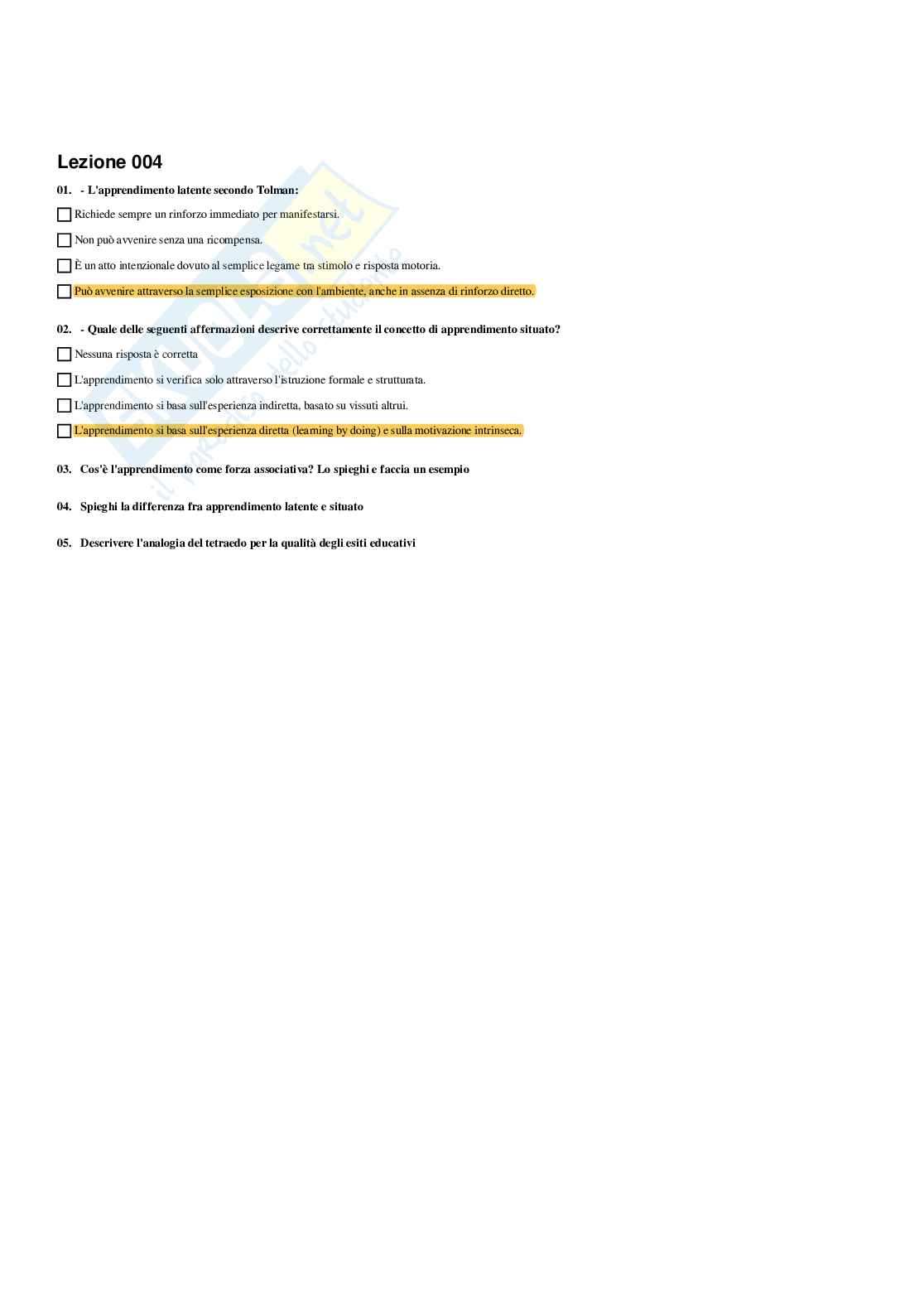 Paniere Psicologia dell'apprendimento - Risposte multiple - aggiornato (2026) Pag. 6