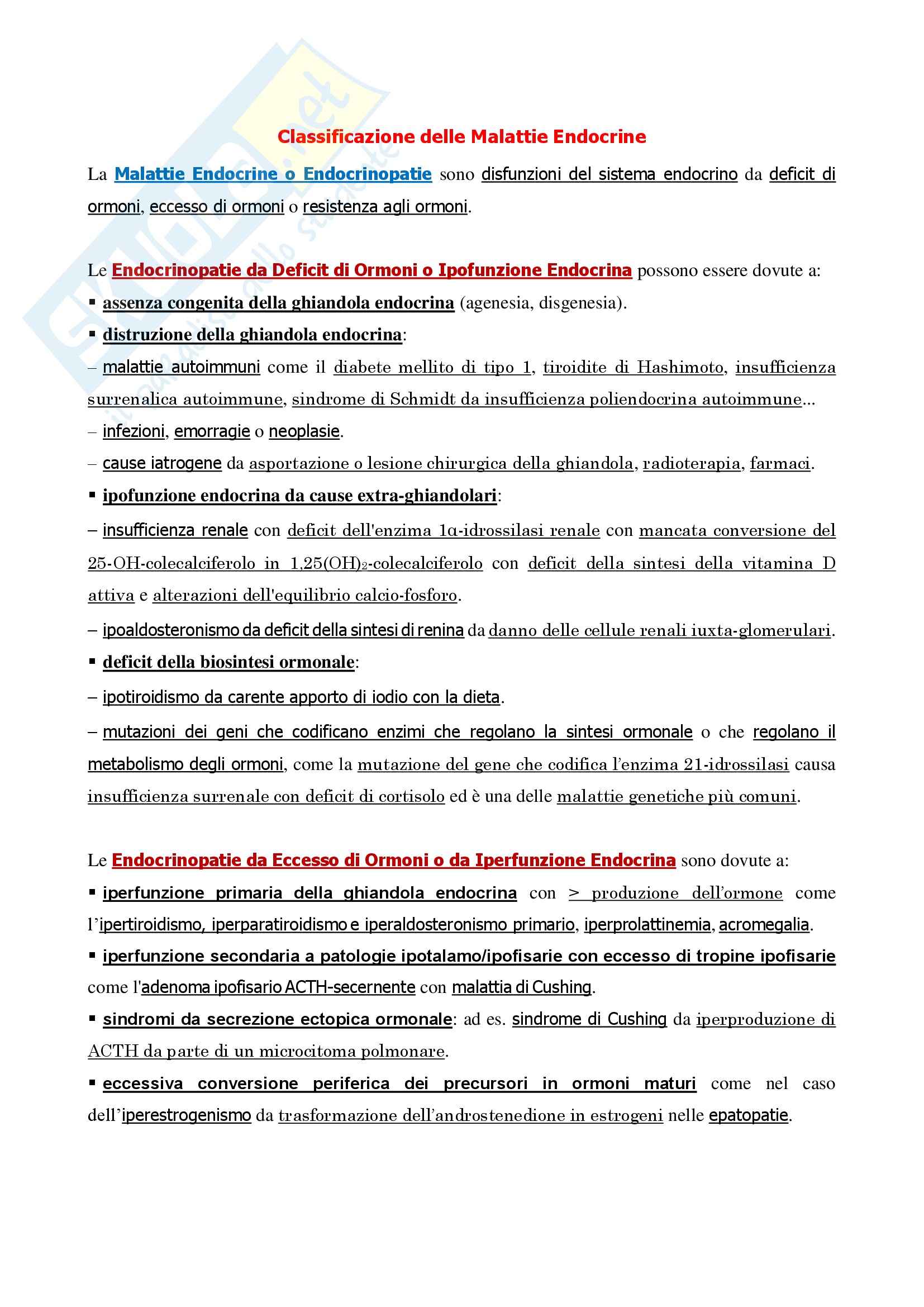 Endocrinologia - classificazione delle endocrinopatie Pag. 1