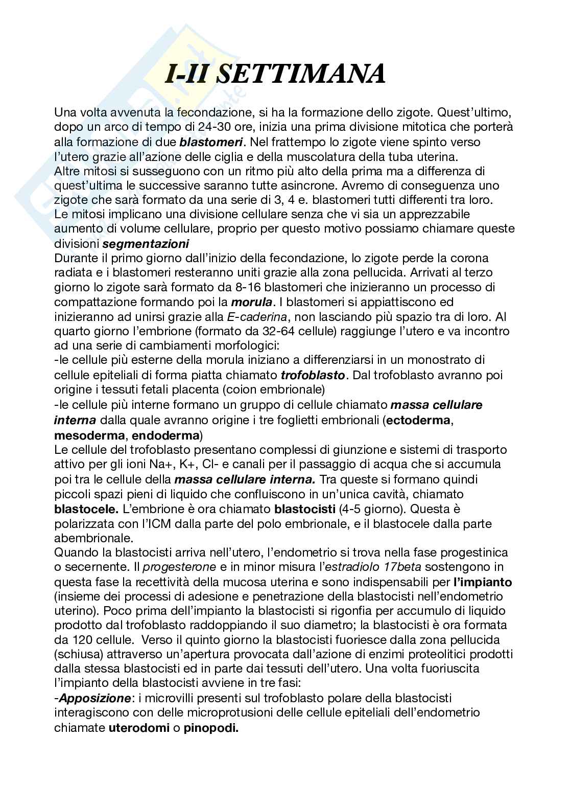 Riassunto esame Embriologia umana, Prof. Di Pietro Roberta, libro consigliato Embriologia, Carinci Pag. 1