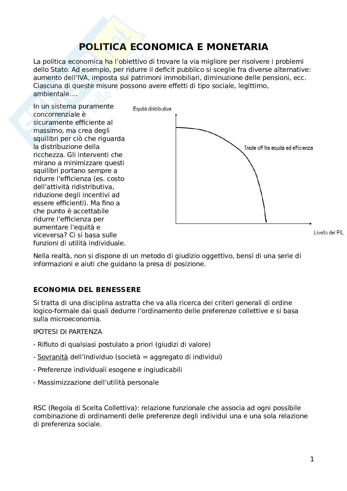 Politica economica e monetaria Pag. 1