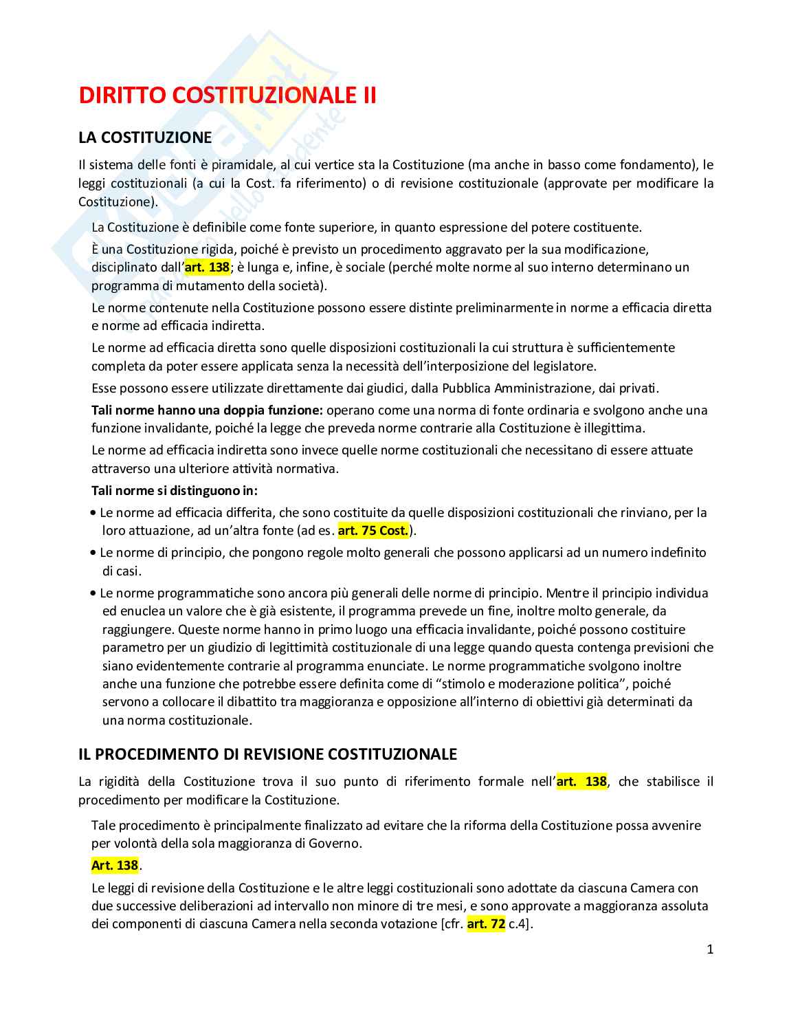 Riassunto esame Diritto costituzionale, Prof. Randazzo Barbara, libro consigliato Diritto costituzionale , Pisaneschi  Pag. 1