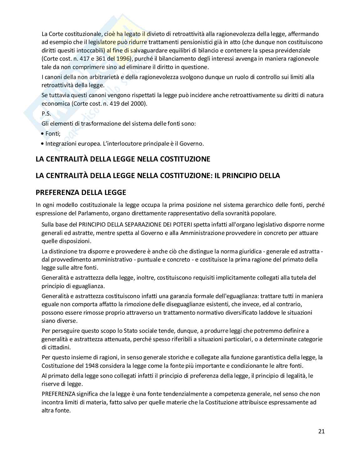 Riassunto esame Diritto costituzionale, Prof. Randazzo Barbara, libro consigliato Diritto costituzionale , Pisaneschi  Pag. 21