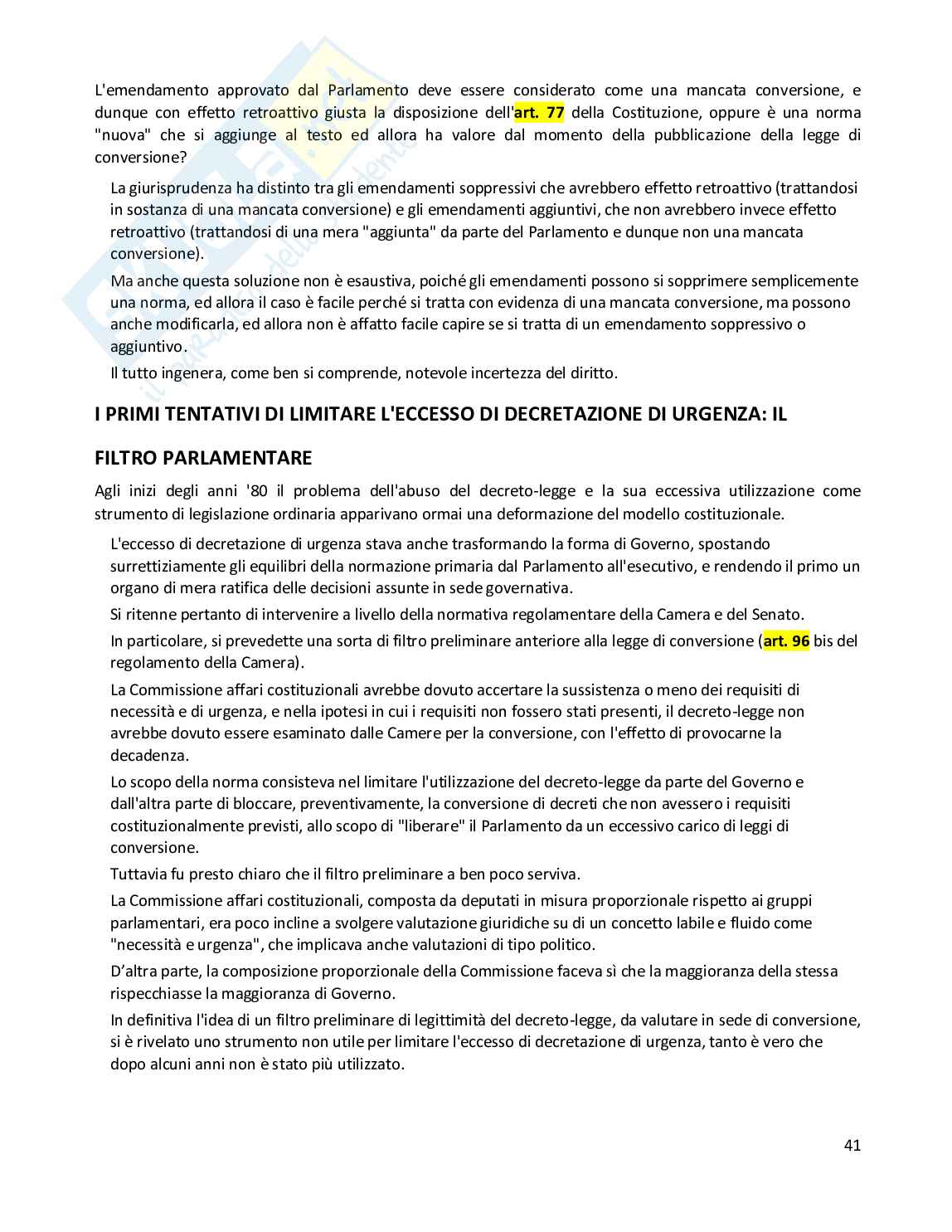 Riassunto esame Diritto costituzionale, Prof. Randazzo Barbara, libro consigliato Diritto costituzionale , Pisaneschi  Pag. 41