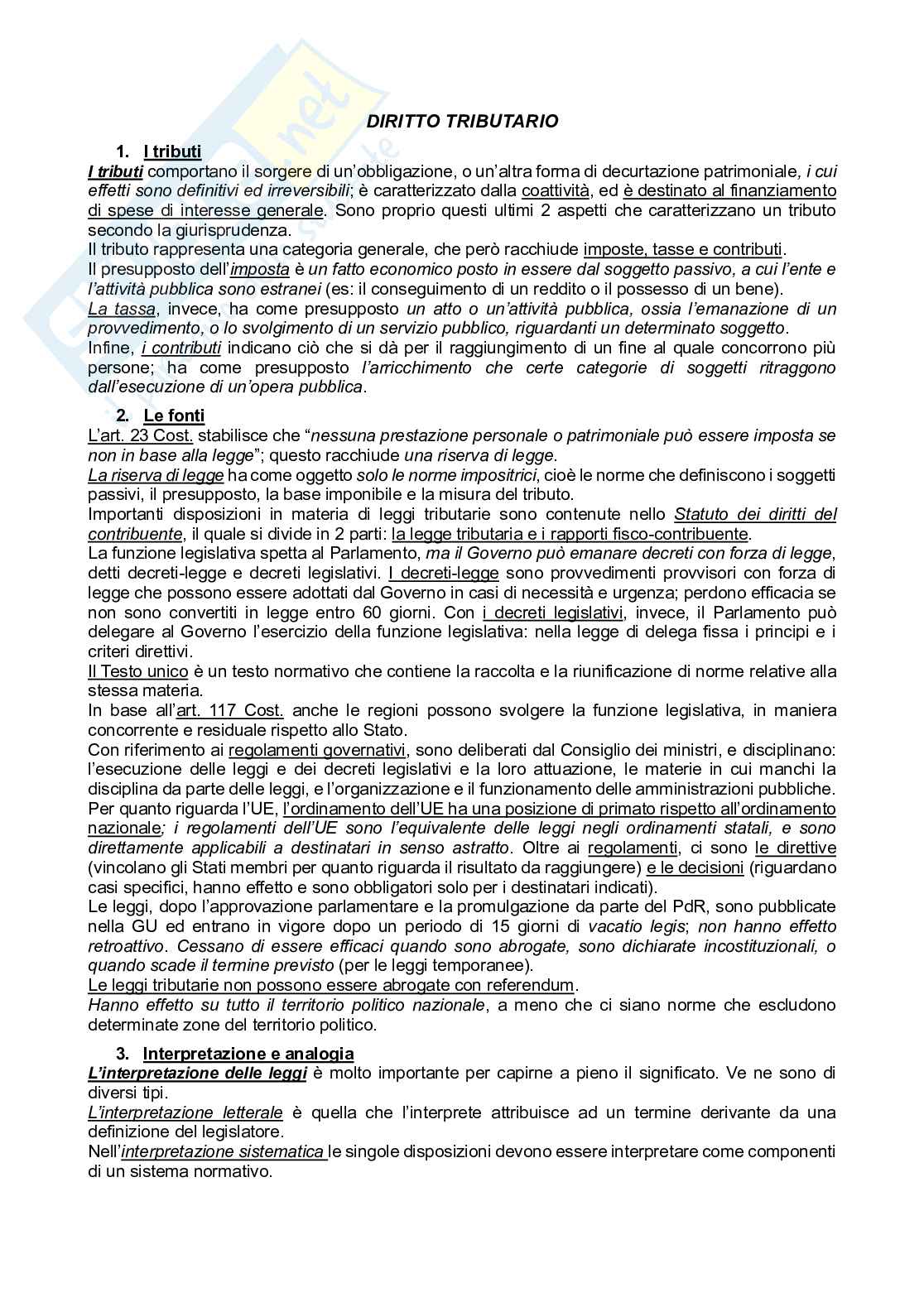 Riassunto esame diritto tributario, Prof. Scalia Roberto, libro consigliato Compendio di diritto tributario, Tesauro Pag. 1