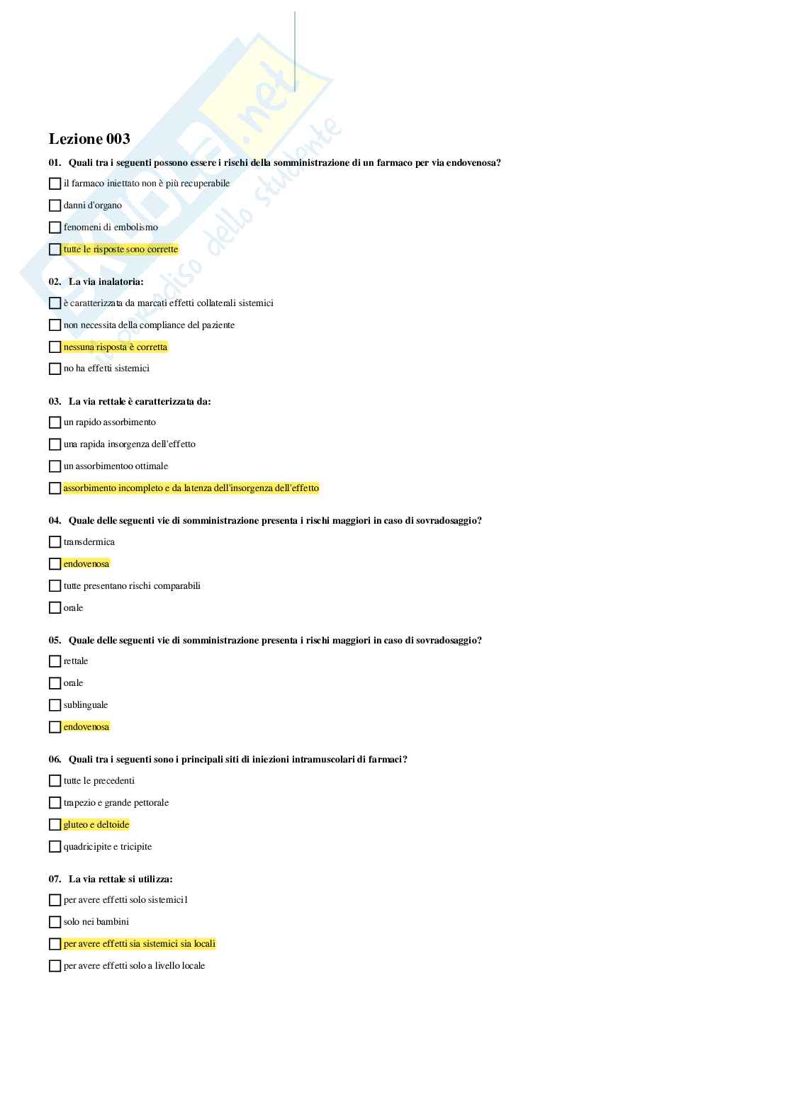 Paniere per esame di Farmacologia 2020 Pag. 6